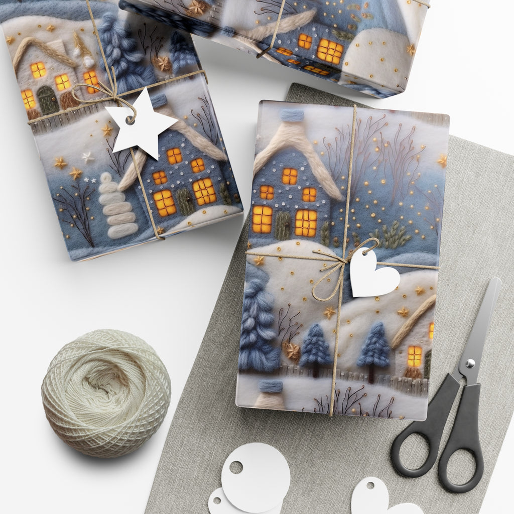 3D Felt Illusion Blue Houses Wrapping Paper Premium Gift Wrap with Unique Textured Design, Perfect for Birthdays, Holidays, and Special Occasions - Eye-Catching and Stylish - MRSBYVALLE