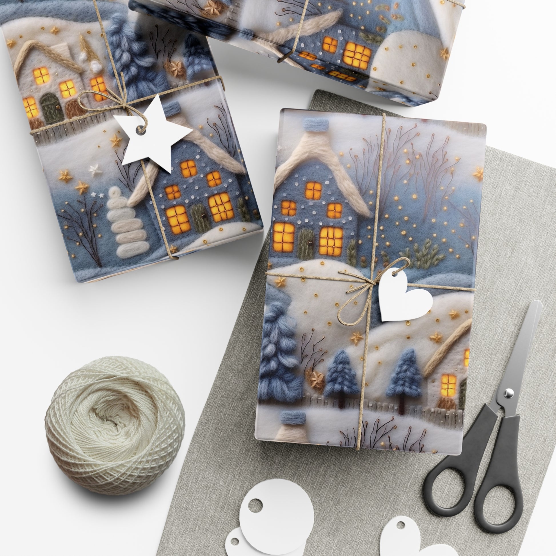3D Felt Illusion Blue Houses Wrapping Paper Premium Gift Wrap with Unique Textured Design, Perfect for Birthdays, Holidays, and Special Occasions - Eye-Catching and Stylish - MRSBYVALLE