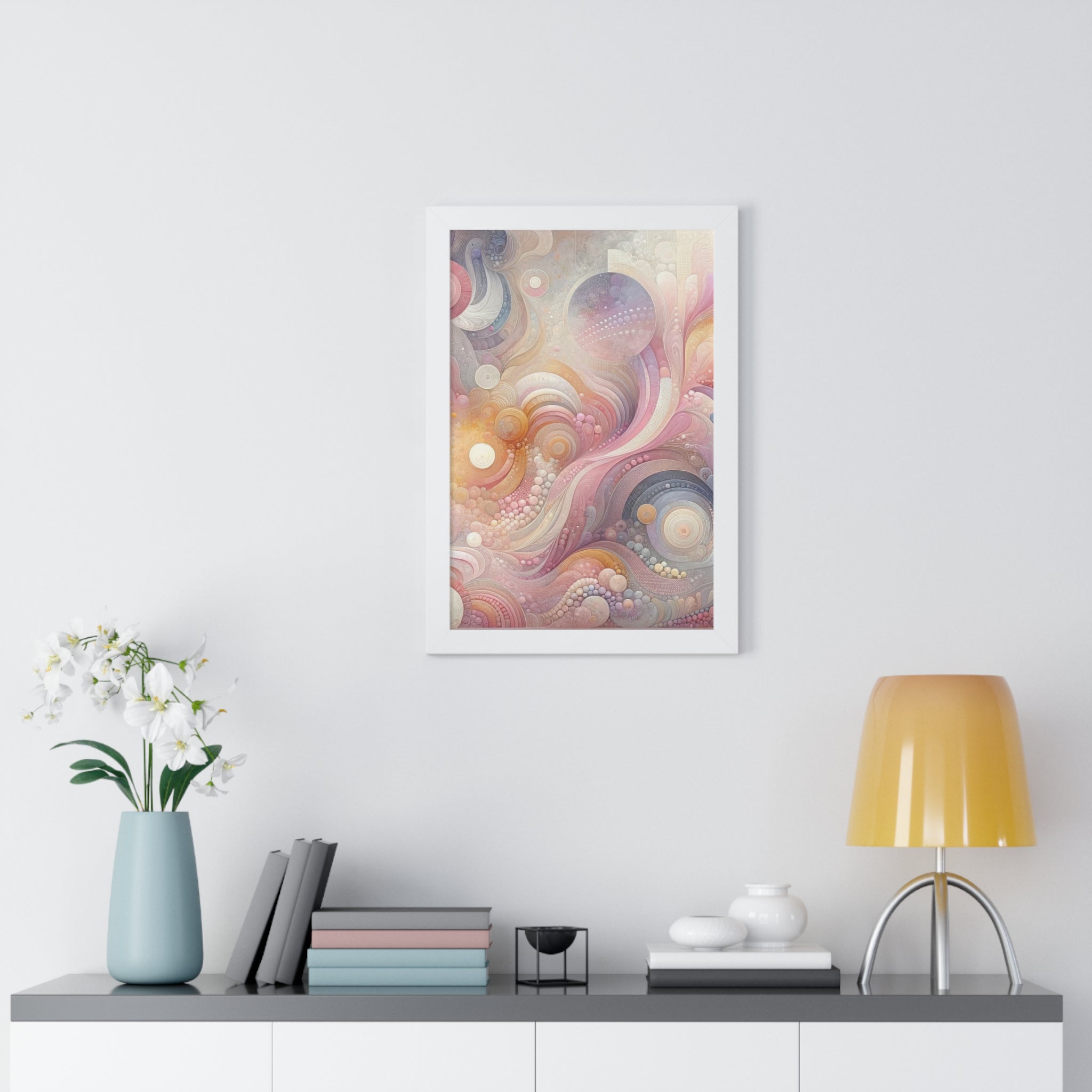 Pink Contemporary Elegance Abstract Modern Art Framed Canvas Print Wall Classic Encased in Black, White, or Walnut Frames with Durable Acrylic Protection Ready to Hang Timelessly Crafted..