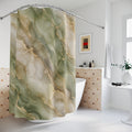 Elegant Green & Gold Marble Shower Curtain — Pastel Beige Veined Home Décor