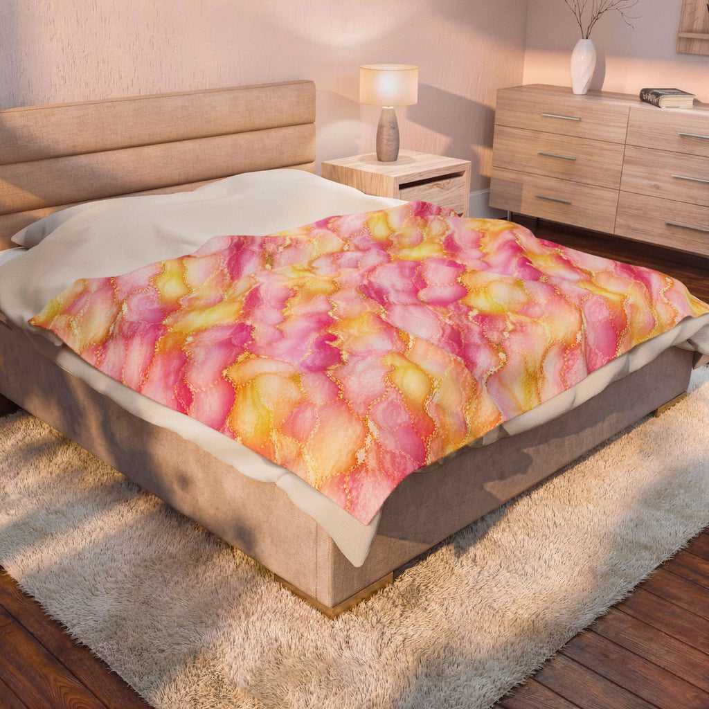 Blush Pink & Pastel Yellow Marble Blanket – Gold Vein Luxury Throw, Soft Cozy Elegant Home Decor