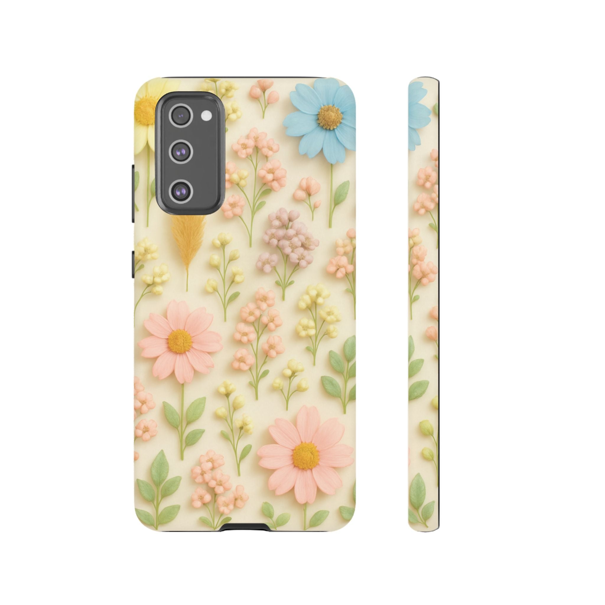 Pastel Dried Flowers Illusion Phone Case 3D Realistic Pressed Floral Design, Bright Botanical Aesthetic, Soft Nature-Inspired CoveriPhone & Galaxy