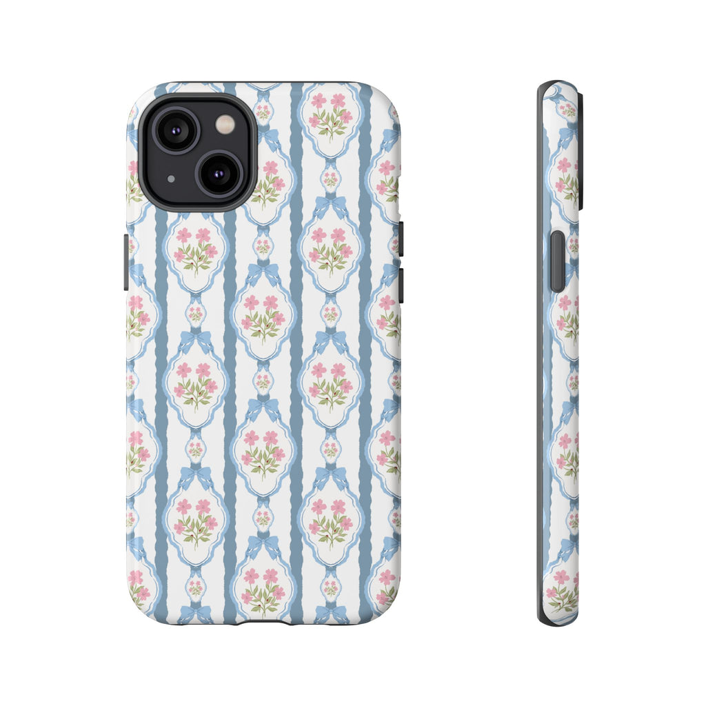 Coque de téléphone Vintage Nœud Bleu et Rose — Motif floral romantique « Tough Cases »