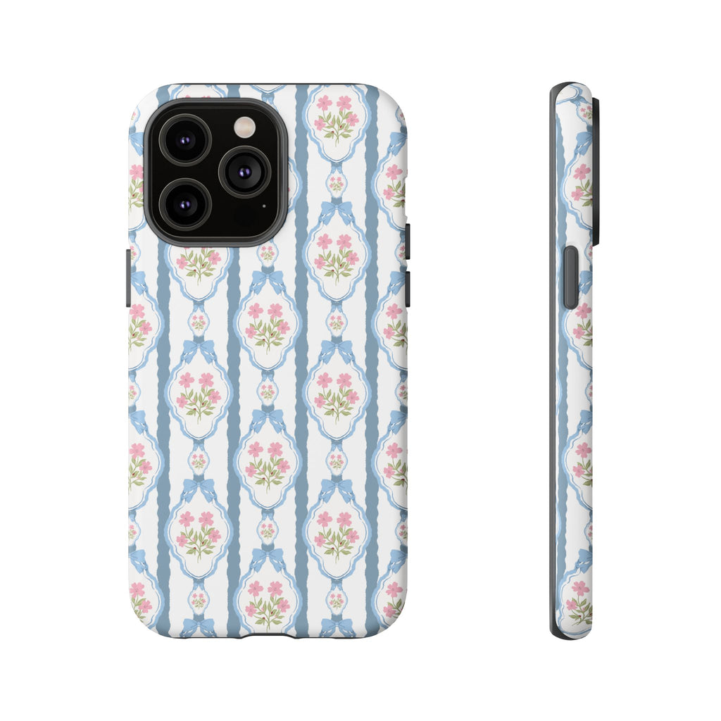 Coque de téléphone Vintage Nœud Bleu et Rose — Motif floral romantique « Tough Cases »