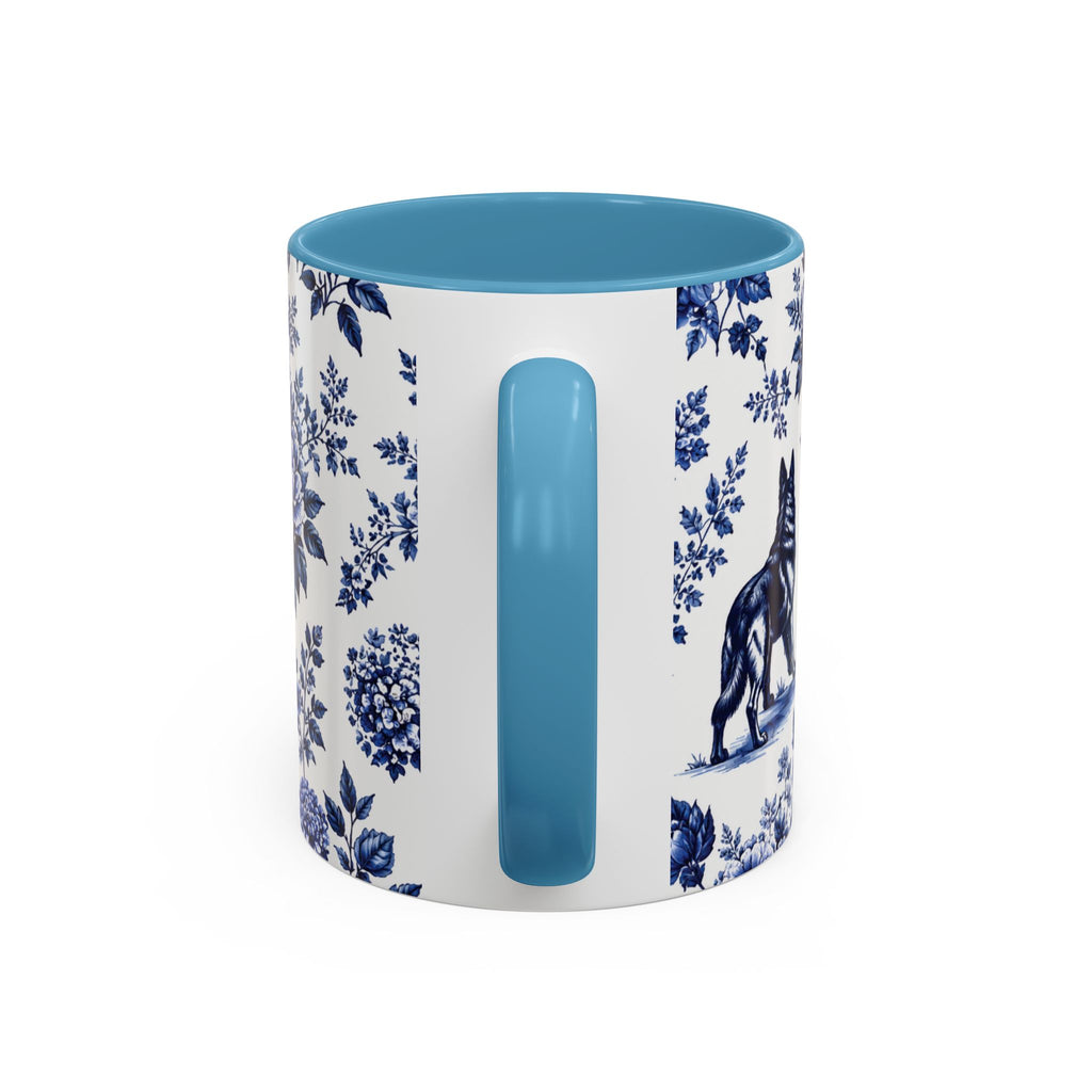 Elegant German Shepherd Floral Mug | Luxury Blue Toile Coffee Mug 11/15oz Accent Ceramic