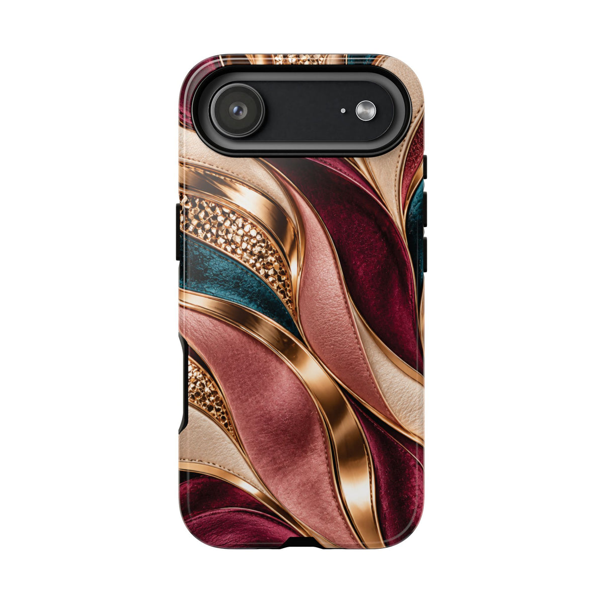 Lux Marble Waves Phone Case Metallic Burgundy, Teal Gold Protective Cover iPhone 18