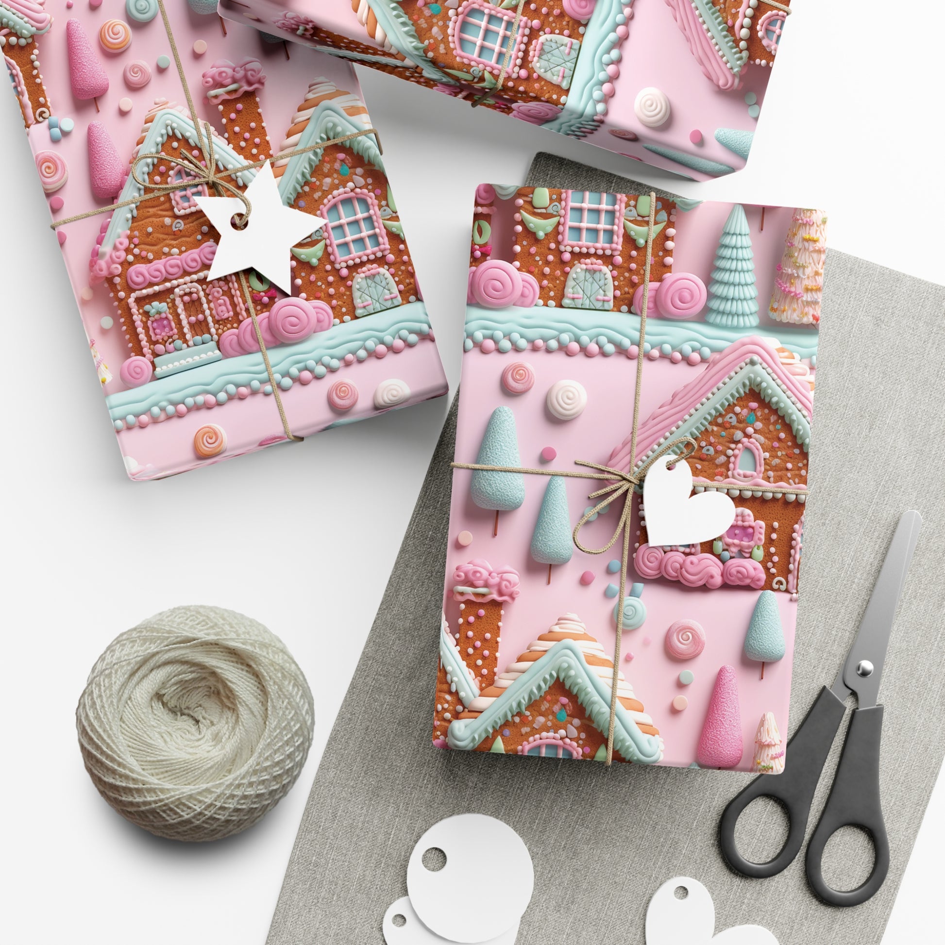 3D Clay Illusion Pink Gingerbread House Wrapping Paper Festive, Playful, and Perfect for Adding a Sweet Touch to Your Holiday Gifts Moms - MRSBYVALLE