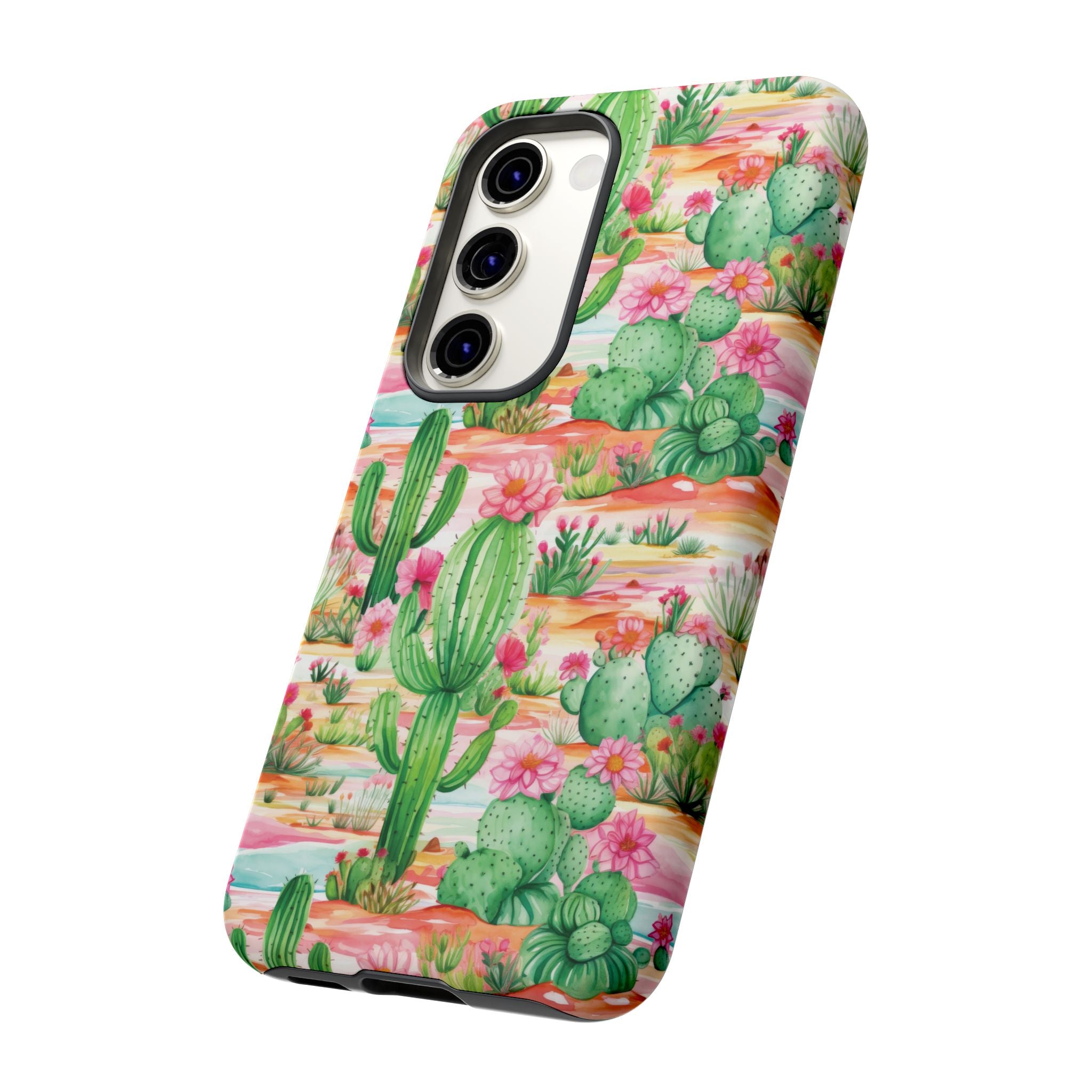 Pink and Mint Green Cactus Phone Case - Tough, Stylish Cover with Cactus Flowers | Durable Protection for iPhone & Android | Fresh Nature-Inspired Design!