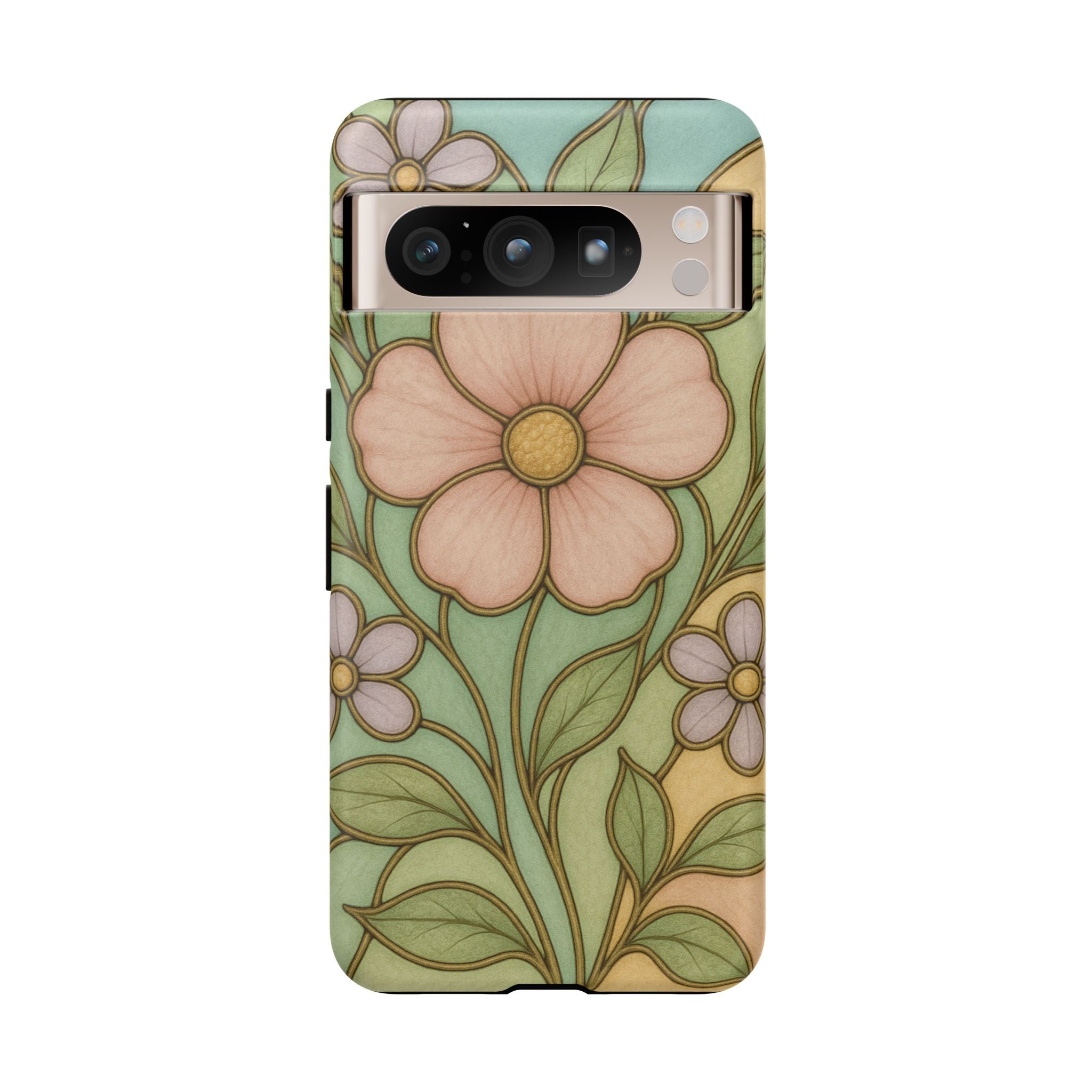Pastel Pink, Yellow Stain Glass Illusion Floral Phone Case  Romantic Cottagecore Aesthetic, Soft Botanical Design, Protective Gift for Her, Fits iPhone & Samsung Models