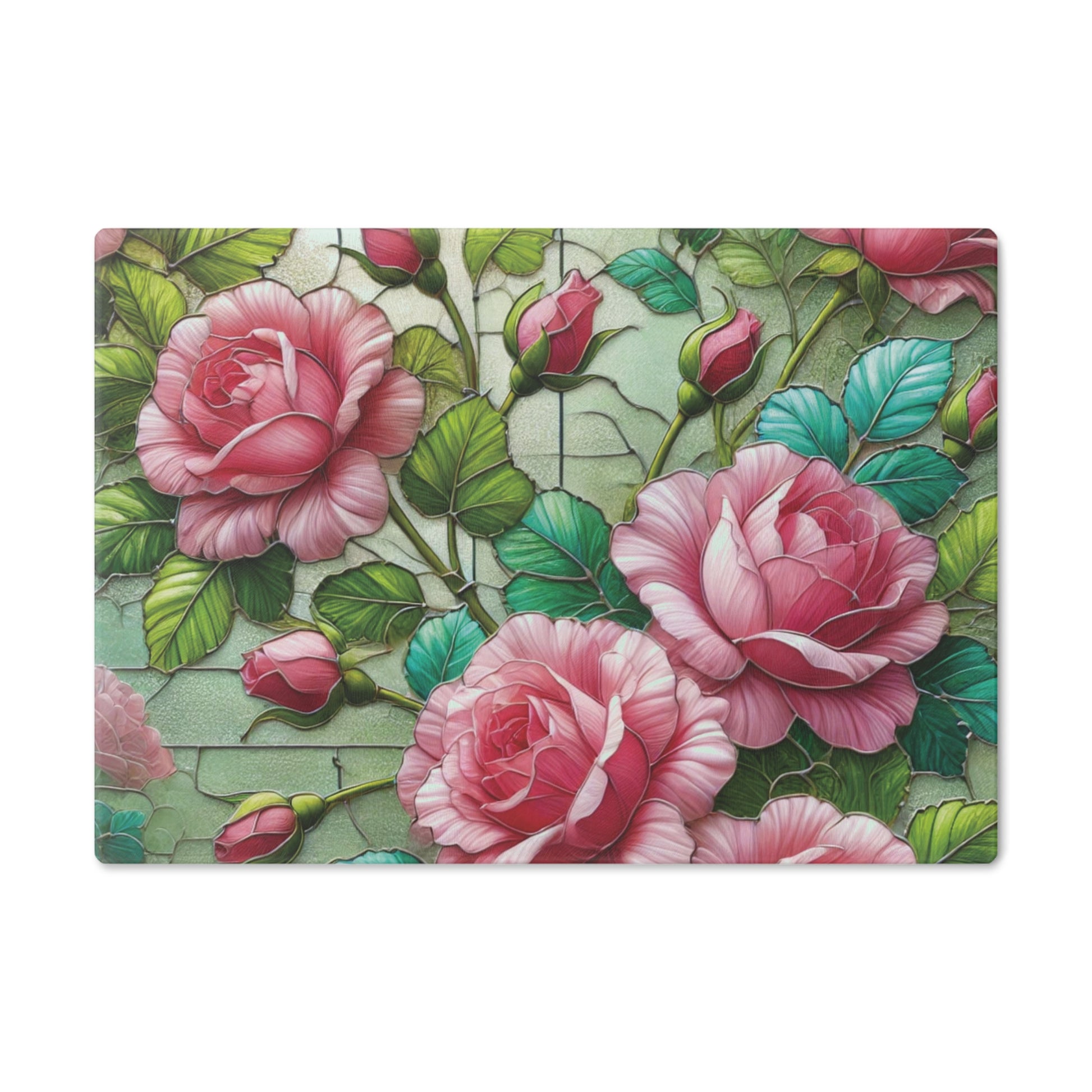 Elegant Stained Glass Cutting Board with Roses Durable Tempered Glass, Decorative Functional Kitchen Accessory, Perfect for Chopping, Serving, & Gifting | Rose Design New House Gift - MRSBYVALLE