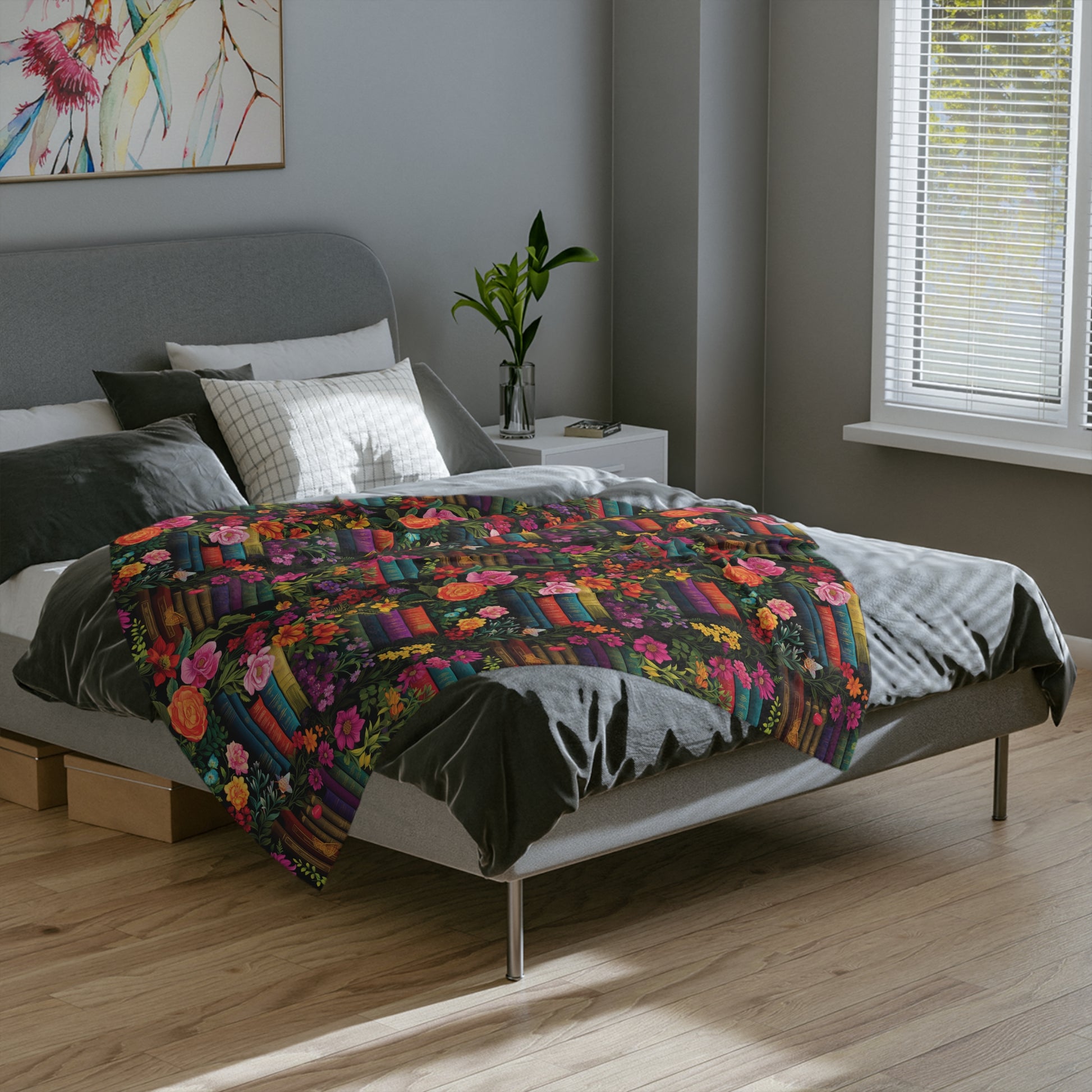 Ultra-Soft Minky Blanket Cozy Comfort Throw Books and Floral Design – Perfect for Reading Nooks and Bedrooms Plush Microfiber for Maximum Comfort Blanket, Perfect for Snuggling Decor, Cozy All-Season Warmth,Housewarming Gift Throw - MRSBYVALLE