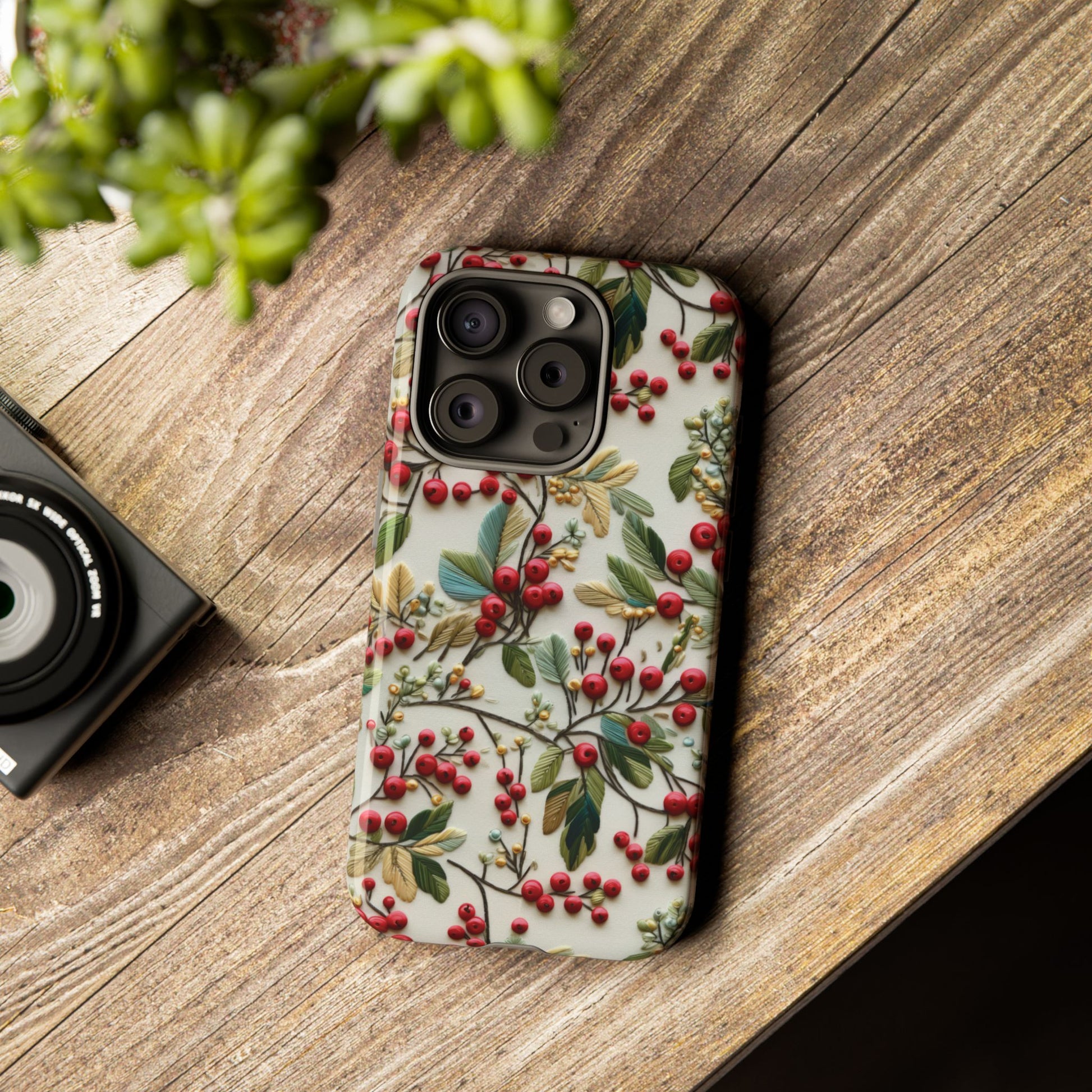 Holly Christmas Wildflowers Boho Chic Design Phone Case - Stylish, Protective Cover for All Models Gift for Mom Accessory Gift for Her