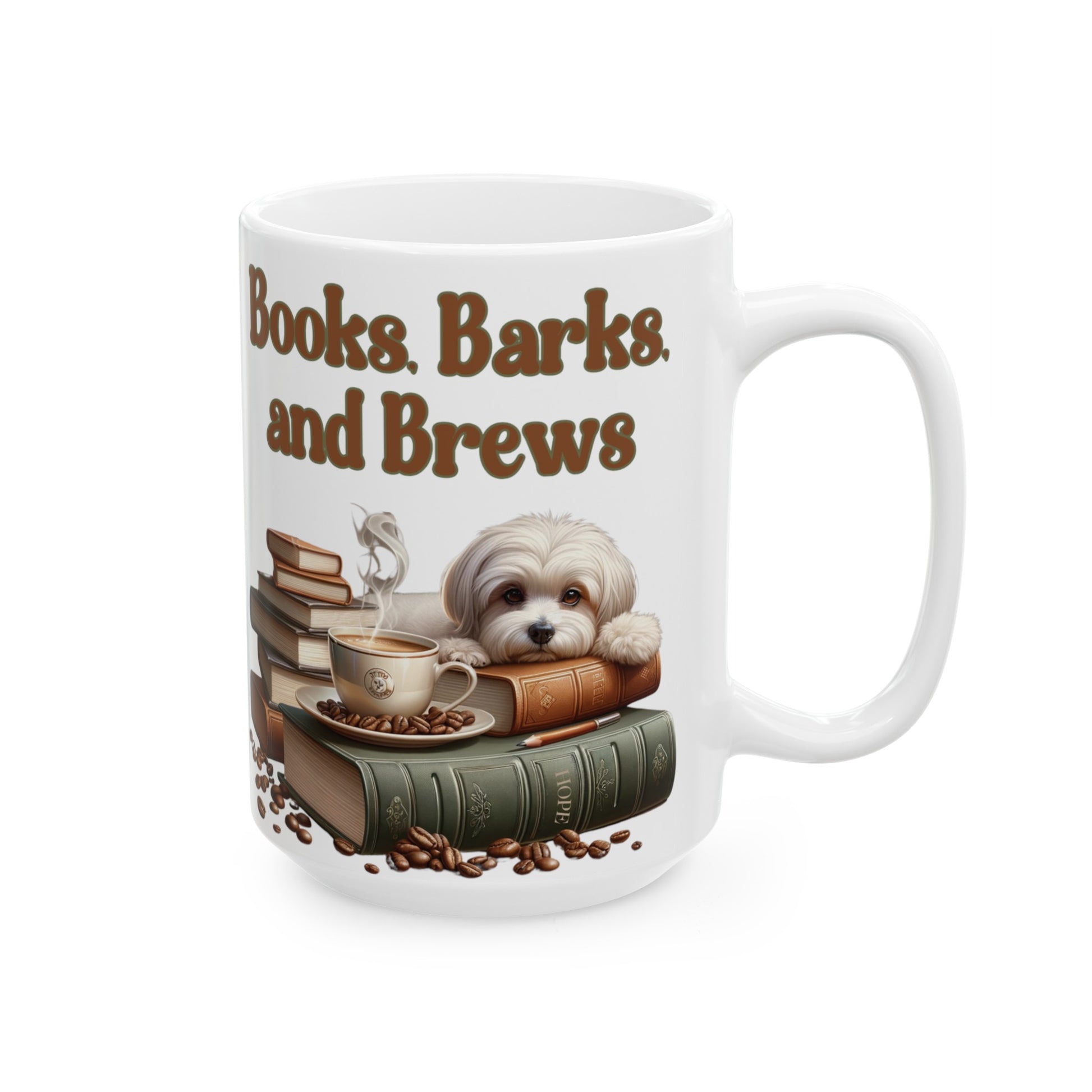 Books, Barks, and Brew Ceramic Coffee Mug Perfect for Dog Lovers and Bookworms | Available in 11 and 15 oz Cozy Coffee Moments with Canine Companions - MRSBYVALLE