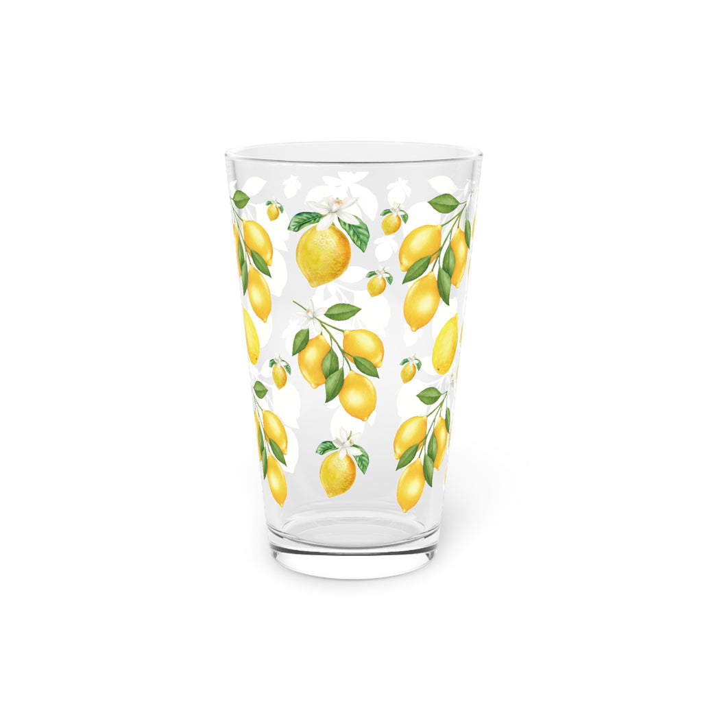 Lemon Bliss: 16oz Pint Glass with Small White Flowers Perfect for Refreshing Your Drinkware Collection with a Touch of Citrus Elegance Durable, High-Quality Glassware Perfect for Parties - MRSBYVALLE