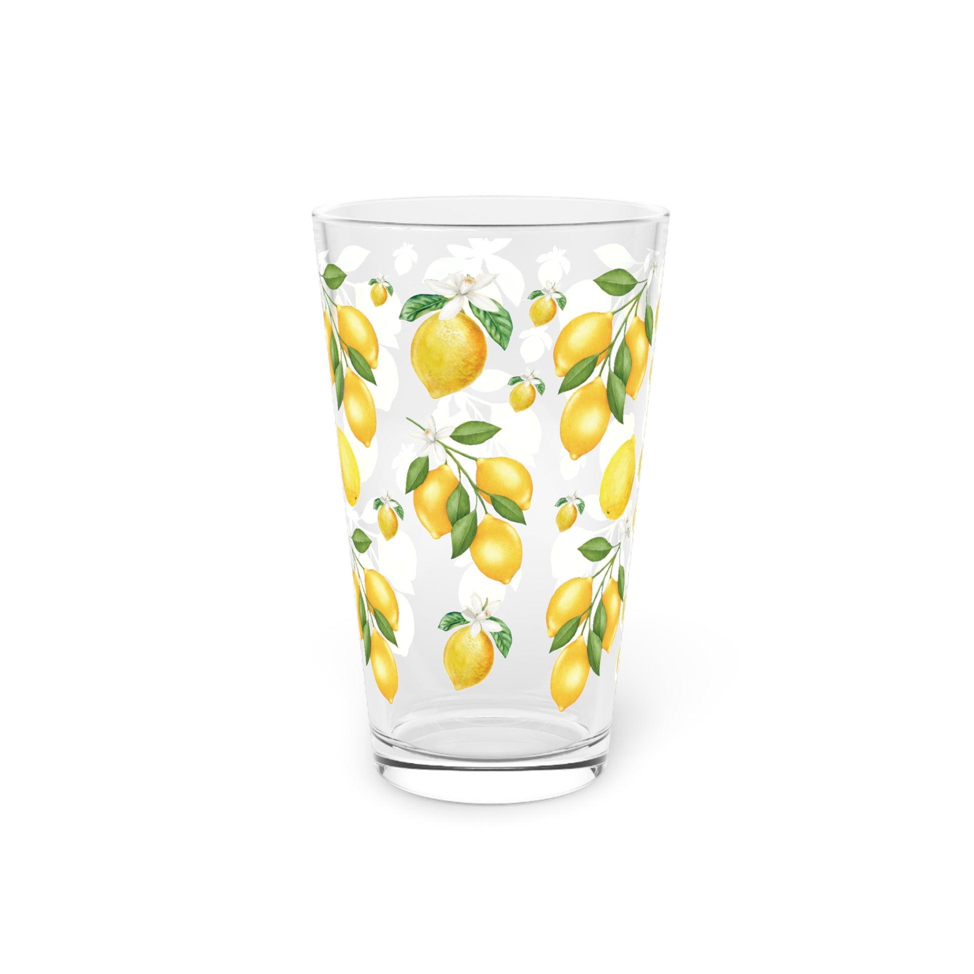 Lemon Bliss: 16oz Pint Glass with Small White Flowers Perfect for Refreshing Your Drinkware Collection with a Touch of Citrus Elegance Durable, High-Quality Glassware Perfect for Parties - MRSBYVALLE