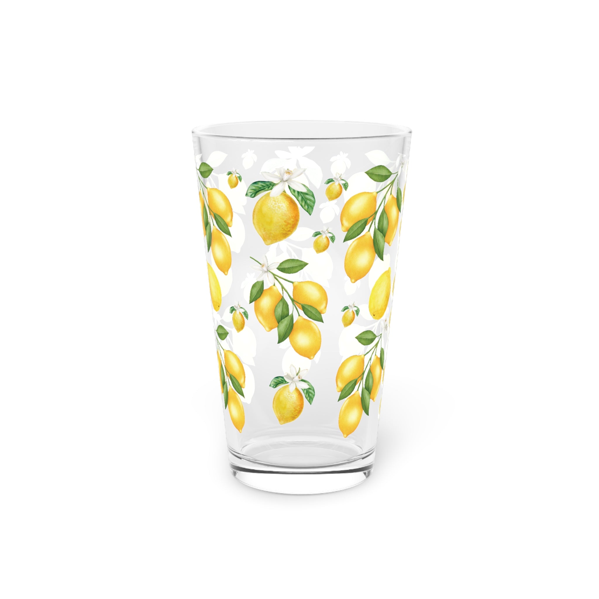 Lemon Bliss: 16oz Pint Glass with Small White Flowers Perfect for Refreshing Your Drinkware Collection with a Touch of Citrus Elegance Durable, High-Quality Glassware Perfect for Parties - MRSBYVALLE