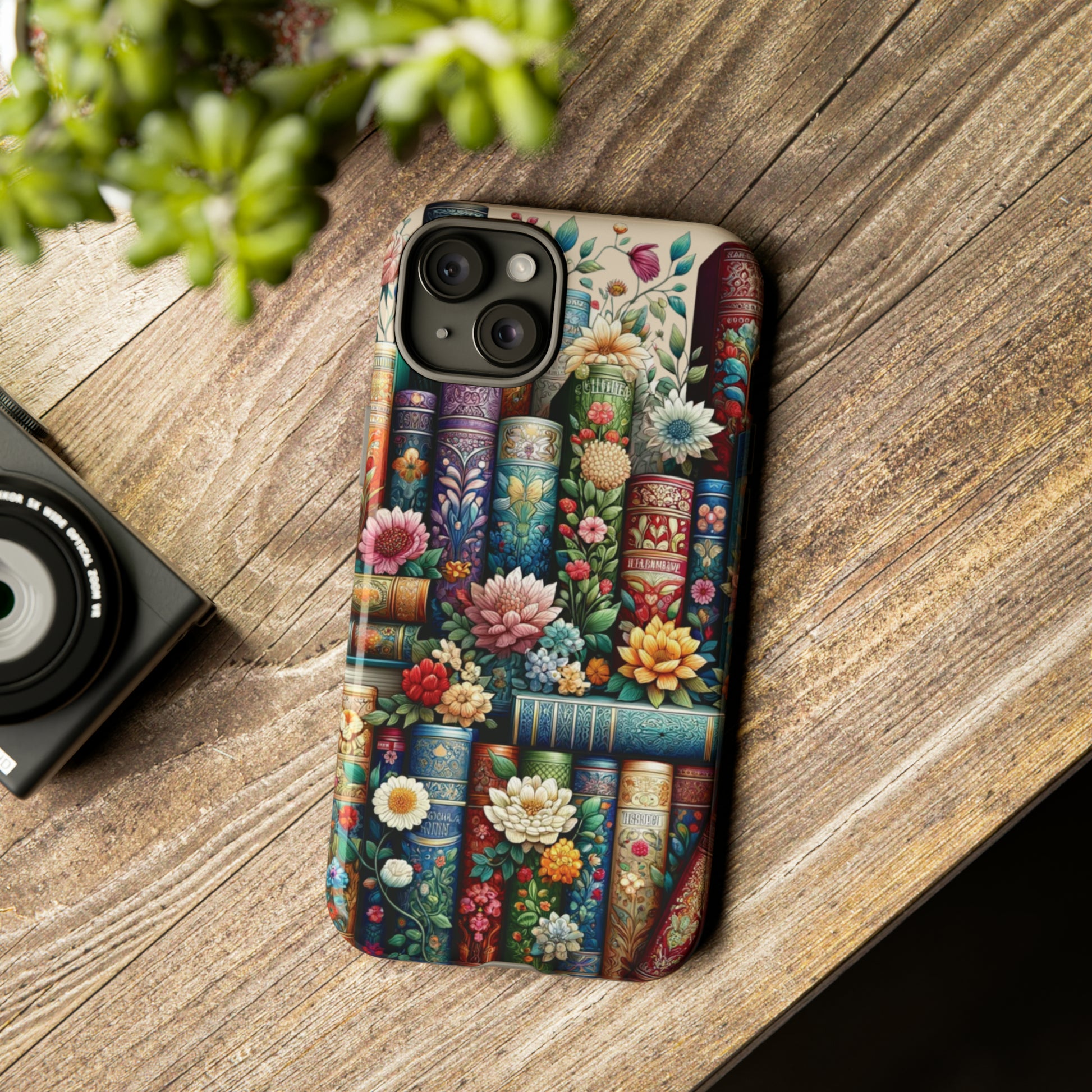 Books and Floral Boho Luxury Phone Tough Case Floral Elegant Durable Stylish for Modern Devices iPhone 15, Samsung iPhone Samsung Accessory Gift for Her.