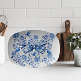 Elegant Blue Bow Chinoiserie 10x14 Platter – Stunning Bird & Floral Design, Durable Serving Dish for Dining, Entertaining, Home Decor & Gift Giving