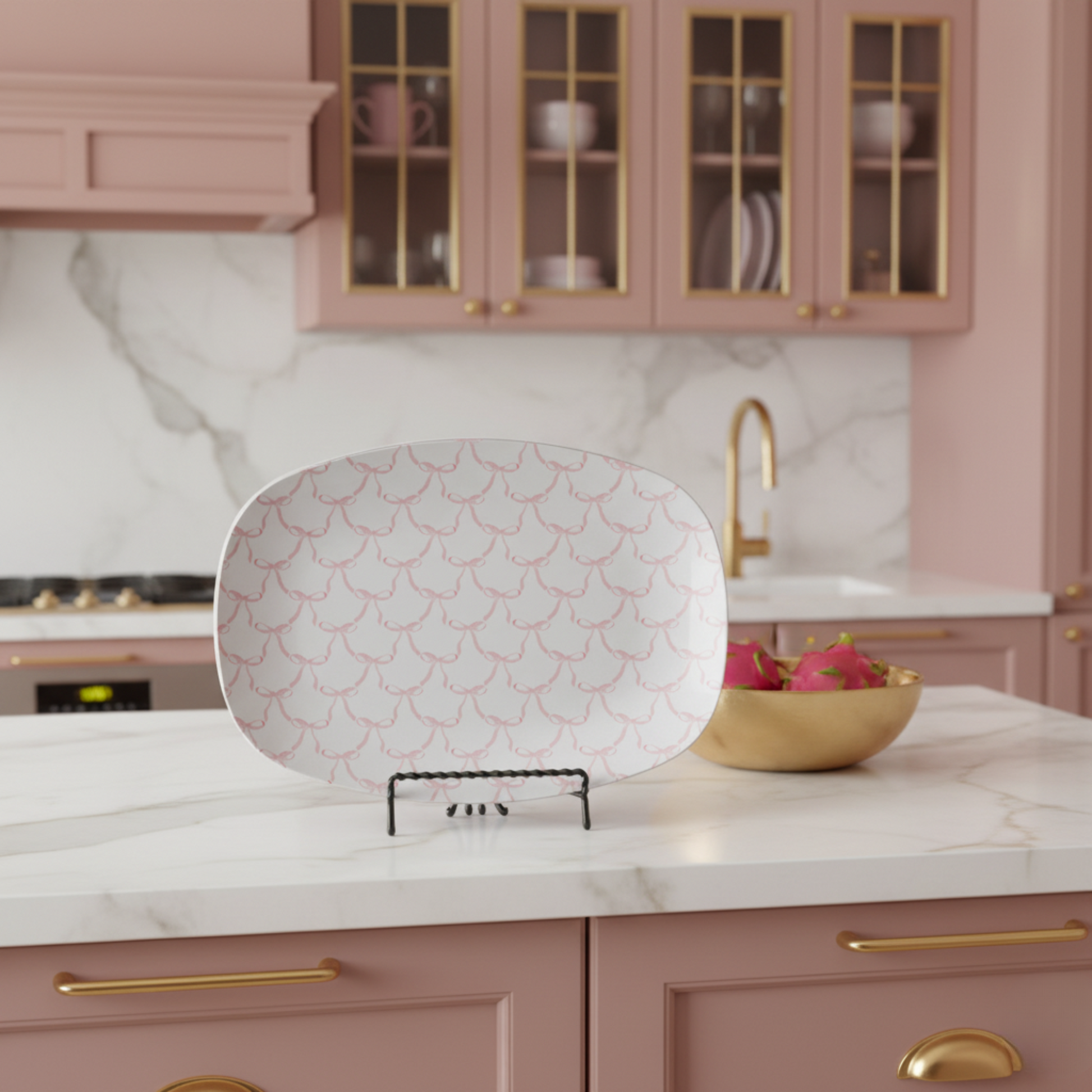 Pink Coquette Bows Platter – Elegant Feminine Serveware for Stylish Holiday Dining and Everyday Charm