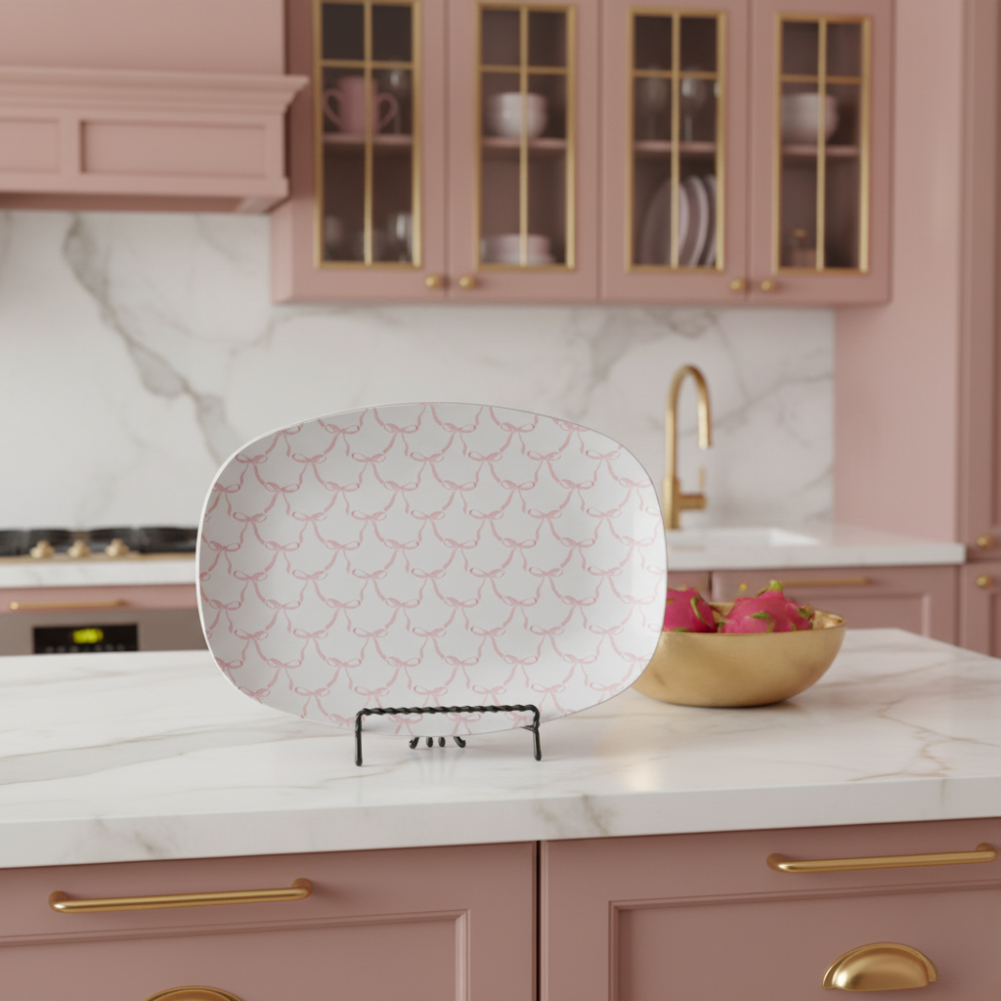 Pink Coquette Bows Platter – Elegant Feminine Serveware for Stylish Holiday Dining and Everyday Charm
