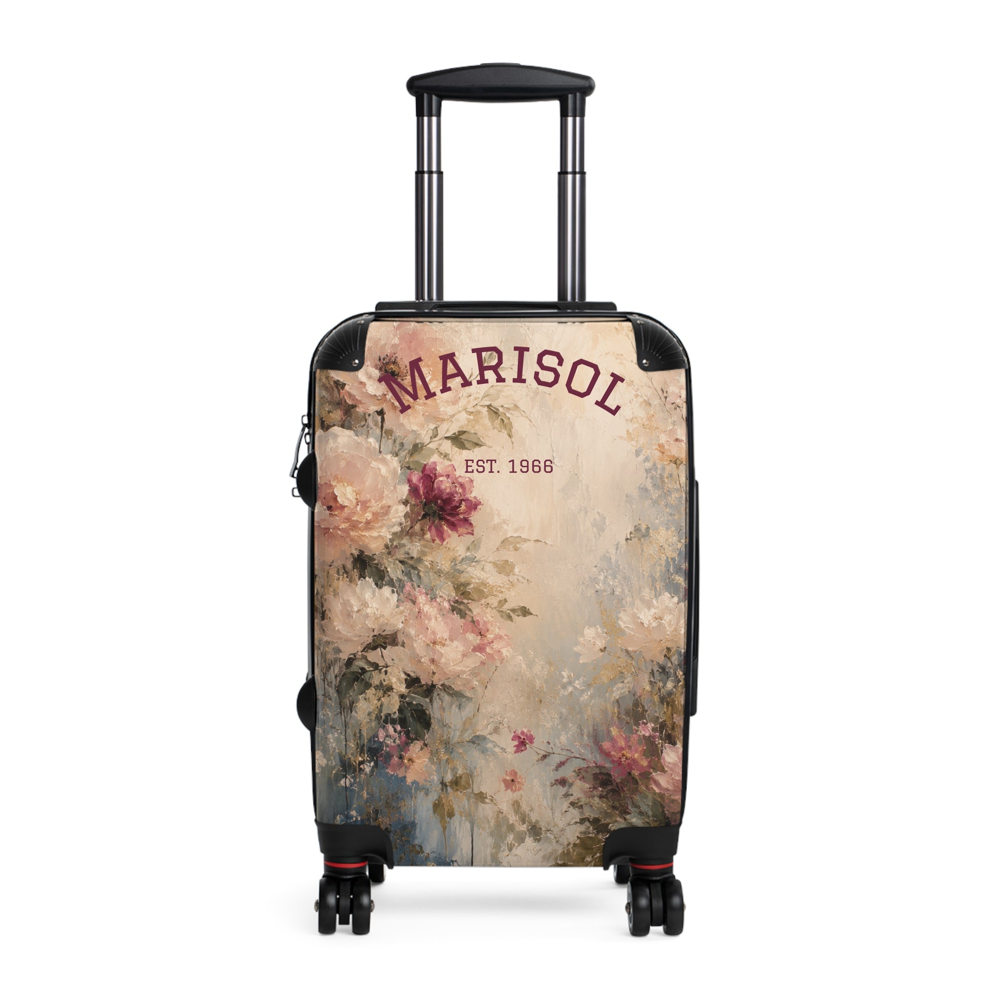 Personalized Floral Suitcase Cover — "Custom Name" Vintage Roses Travel Luggage