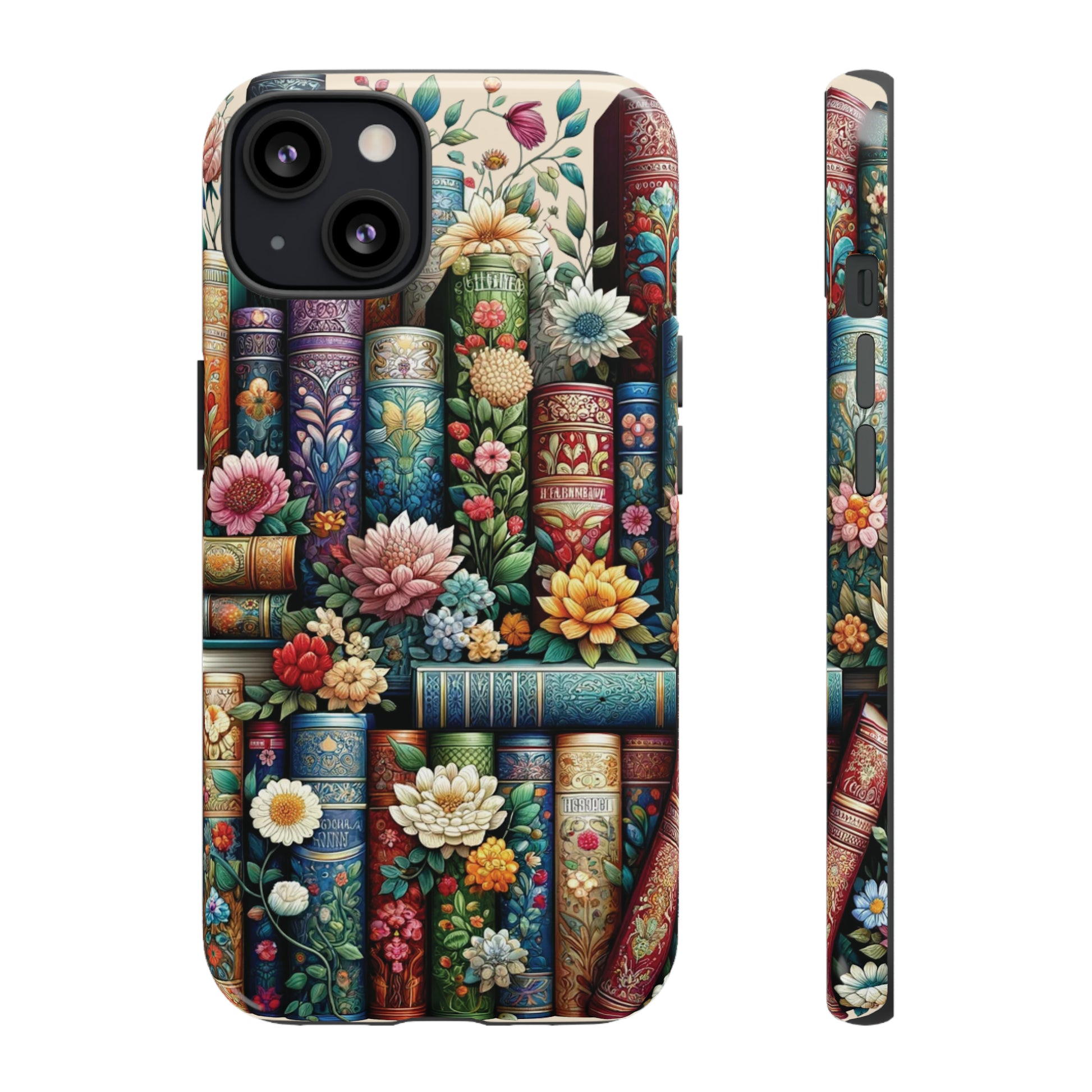 Books and Floral Boho Luxury Phone Tough Case Floral Elegant Durable Stylish for Modern Devices iPhone 15, Samsung iPhone Samsung Accessory Gift for Her.