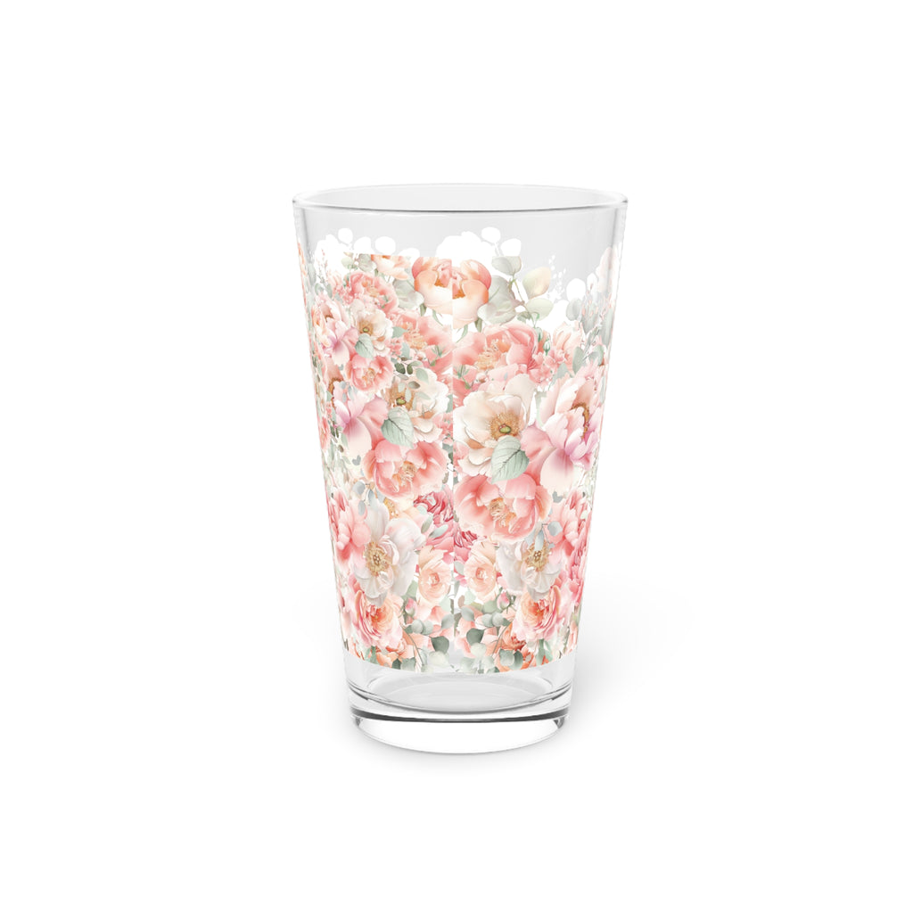 Floral Pink and Mint 16oz Pint Glass - Elegant Drinkware for Home Bar, Durable Glassware with Vibrant Design, Perfect Gift for Floral and Pastel Lovers - MRSBYVALLE