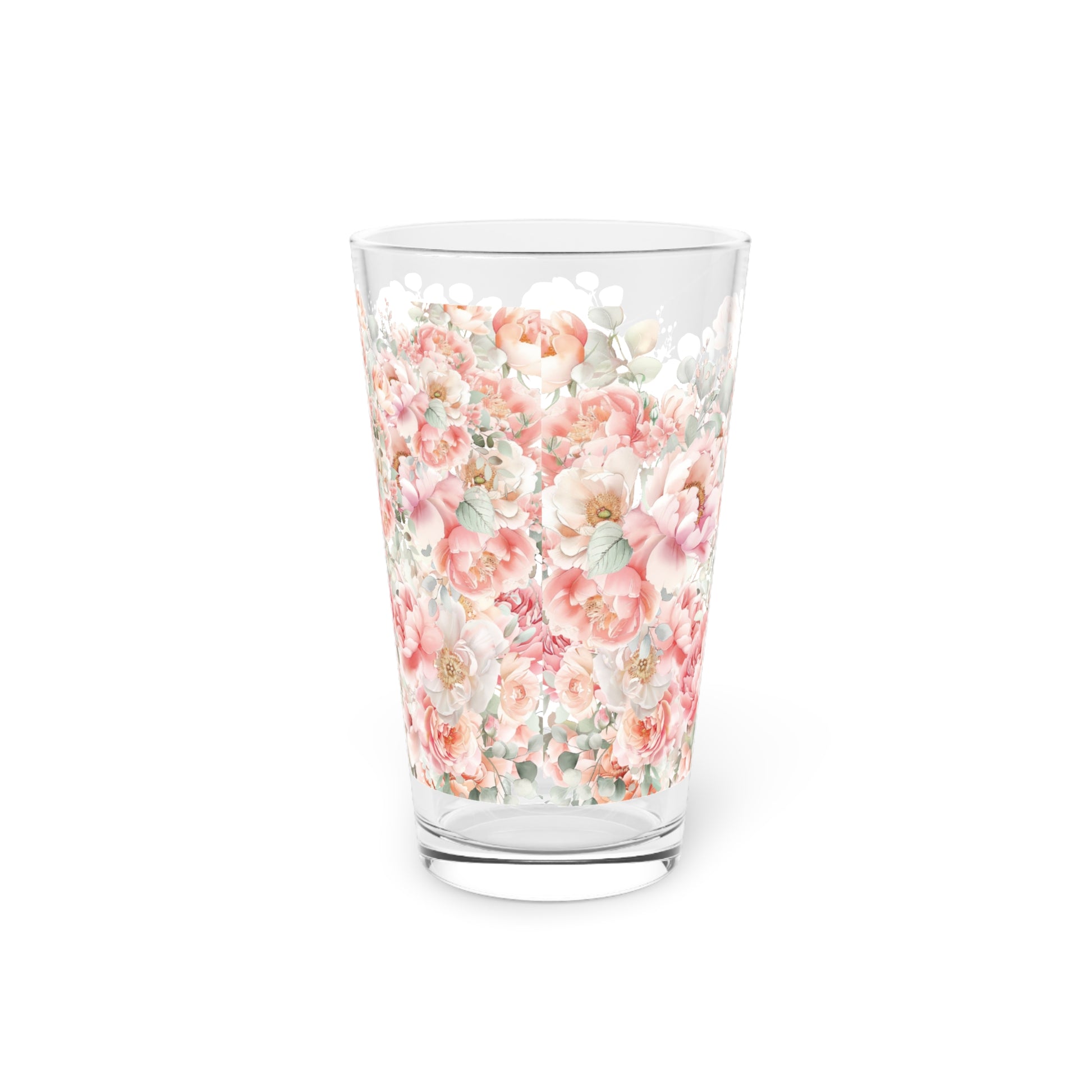 Floral Pink and Mint 16oz Pint Glass - Elegant Drinkware for Home Bar, Durable Glassware with Vibrant Design, Perfect Gift for Floral and Pastel Lovers - MRSBYVALLE
