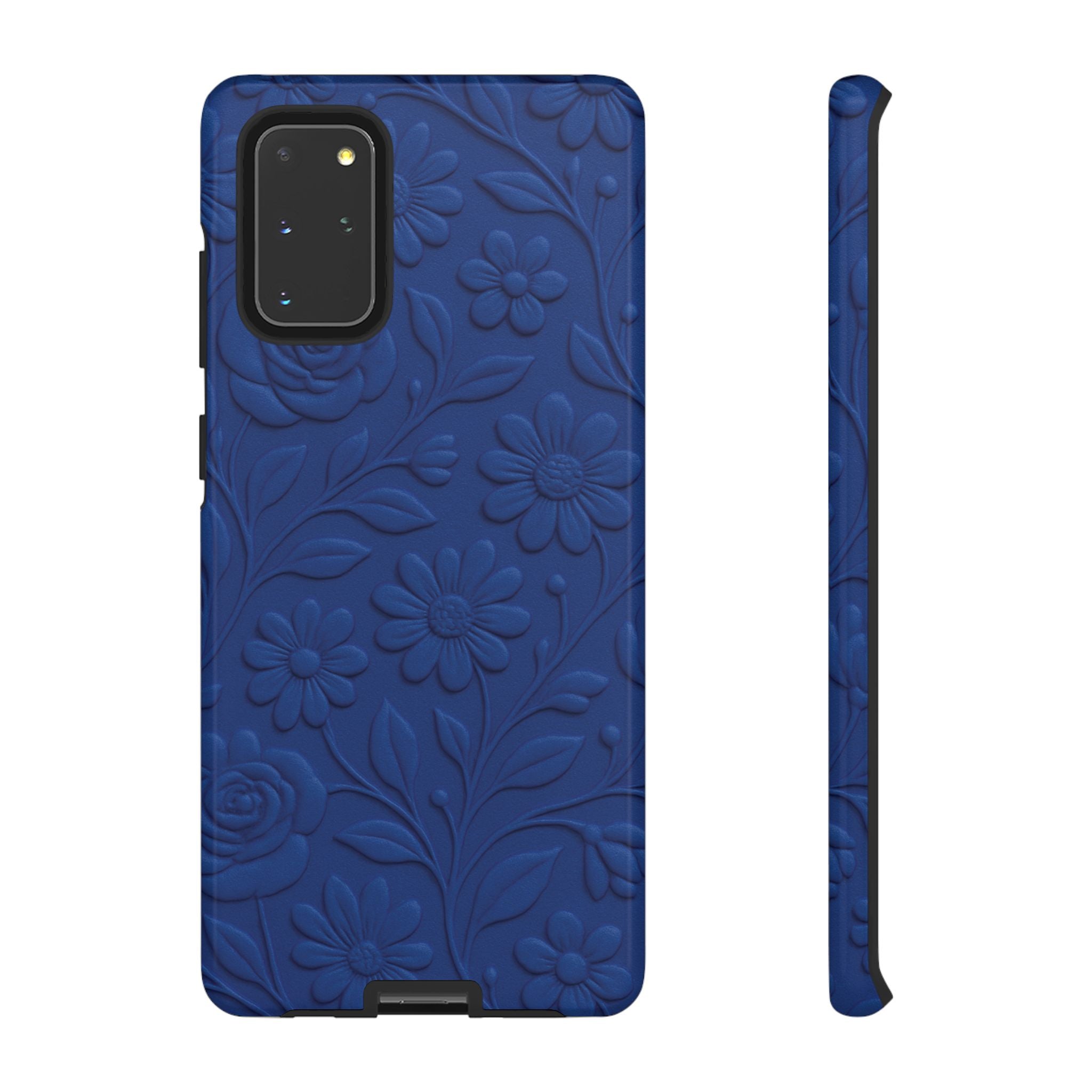 3D Illusion Floral Cobalt Blue Phone Case Elegant Raised Flower Design, Seamless Textured Look, Durable & Stylish Protection for iPhone and Android Models Fits iPhone & Samsung Models