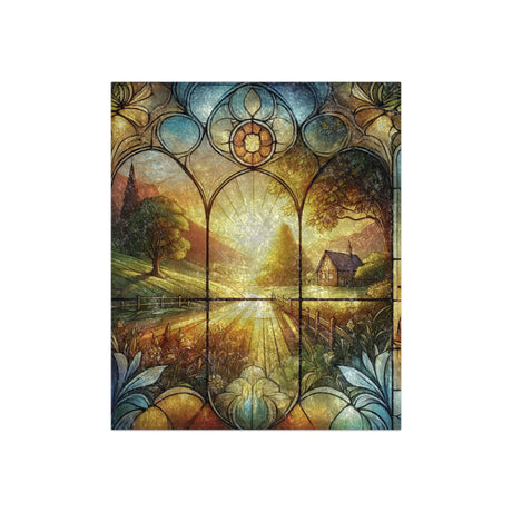 Farmhouse Sunset Crushed Velvet Blanket Cozy 50x60 Inch Country Scene Throw with Stained Glass Illusion | Soft, Luxurious Home Decor for Living Room or Bedroom - MRSBYVALLE