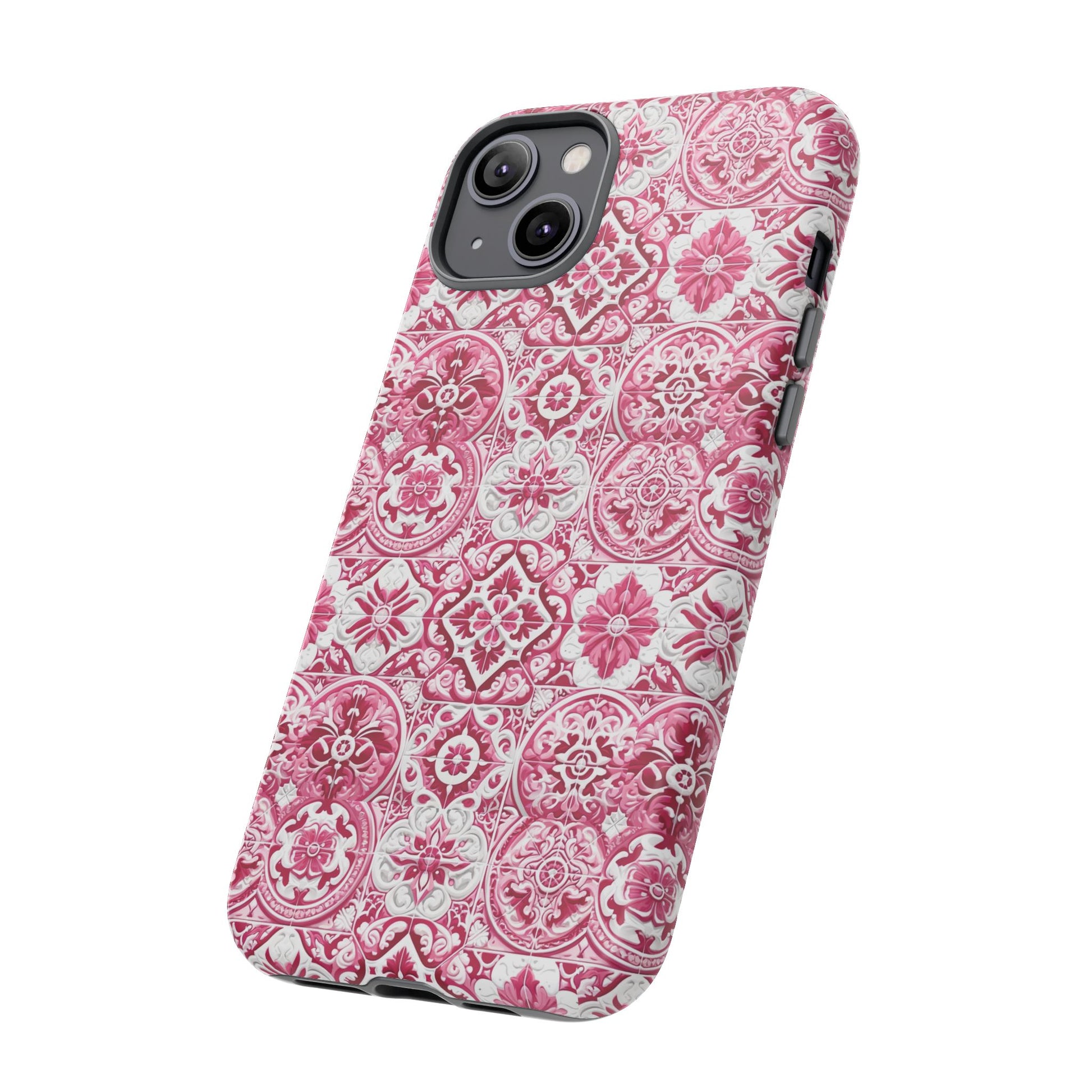 Pink and White Mediterranean Tile Design Phone Case - Stylish, Protective Cover for All Models Gift for Mom Accessory Gift for Her