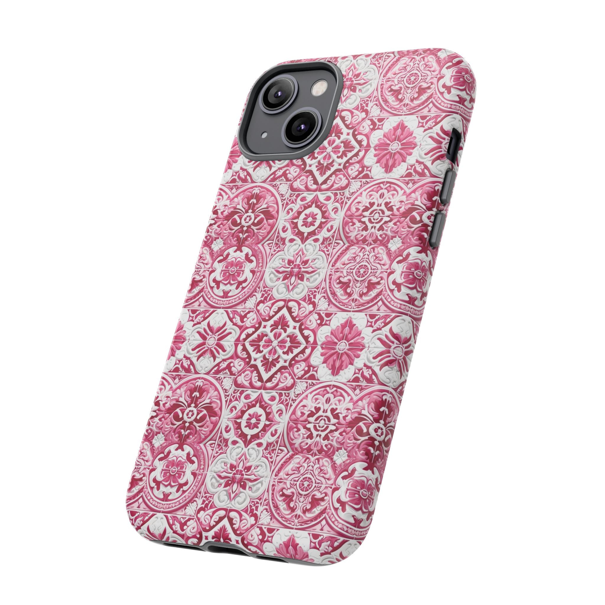Pink and White Mediterranean Tile Design Phone Case - Stylish, Protective Cover for All Models Gift for Mom Accessory Gift for Her