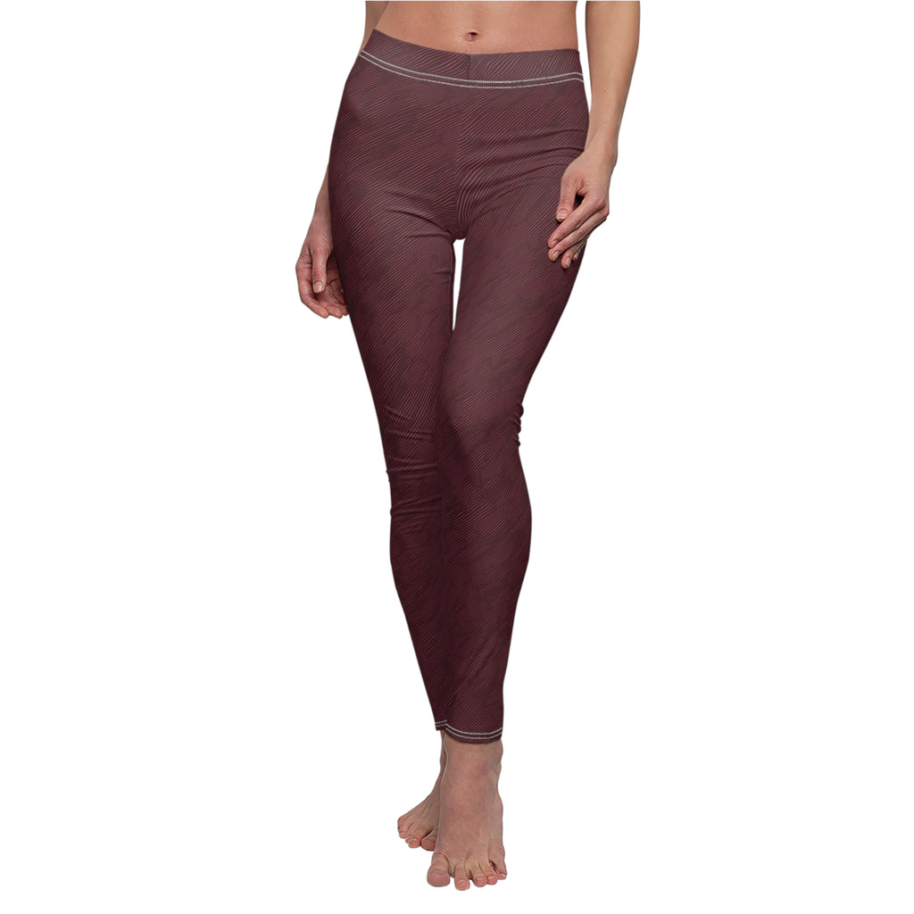 Burgundy Texture Illusion Women's Casual Leggings Stylish, Comfortable High-Waisted Yoga Pants for Everyday Wear, Workout, and Lounge – Perfect Gift Idea for Her – Available in Plus Sizes - MRSBYVALLE