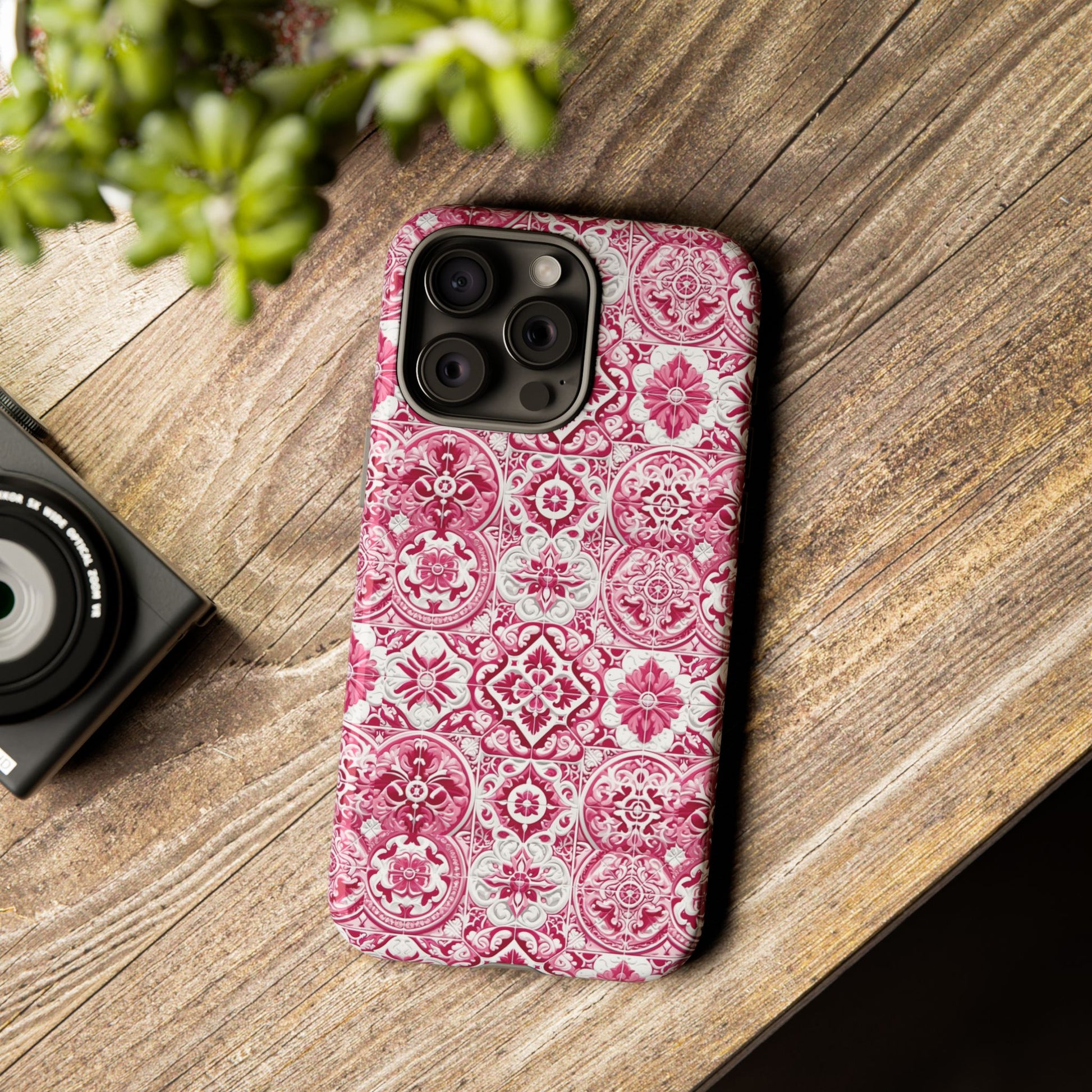 Pink and White Mediterranean Tile Design Phone Case - Stylish, Protective Cover for All Models Gift for Mom Accessory Gift for Her