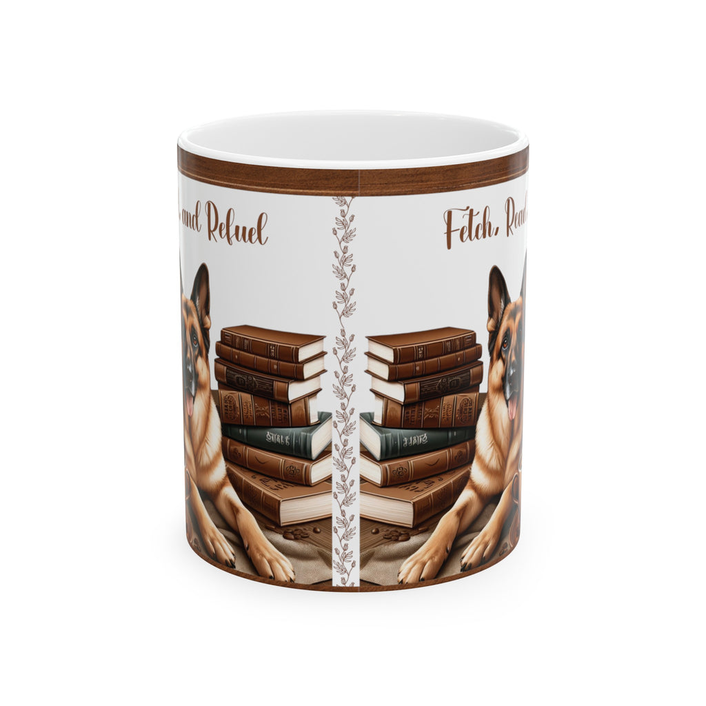 Fetch, Read, and Refuel Ceramic Coffee Mug Perfect for Dog Lovers and Book Enthusiasts | Available in 11 oz & 15 oz Ideal Gift for Cozy Coffee Moments - MRSBYVALLE