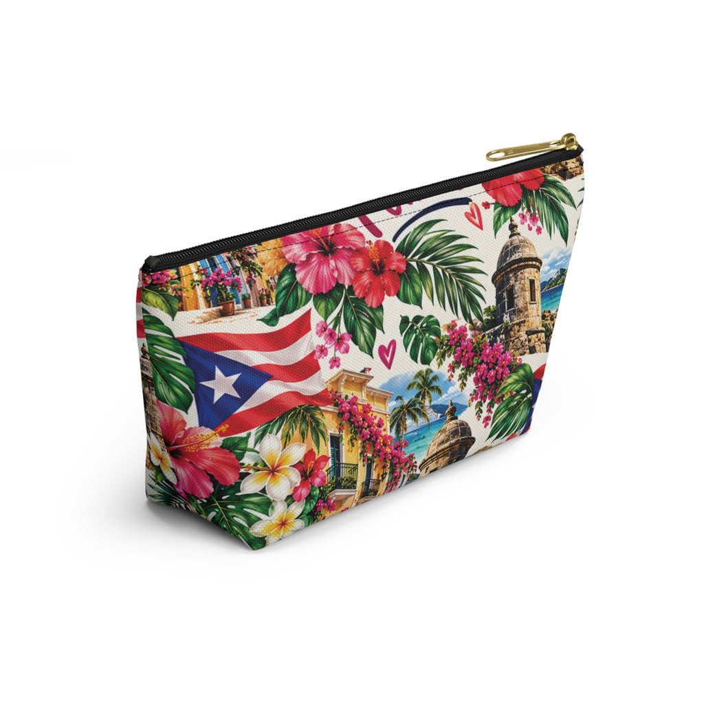 Puerto Rican Floral Accessory Pouch — "Mi Puerto Rican Pouch" Travel Makeup Bag