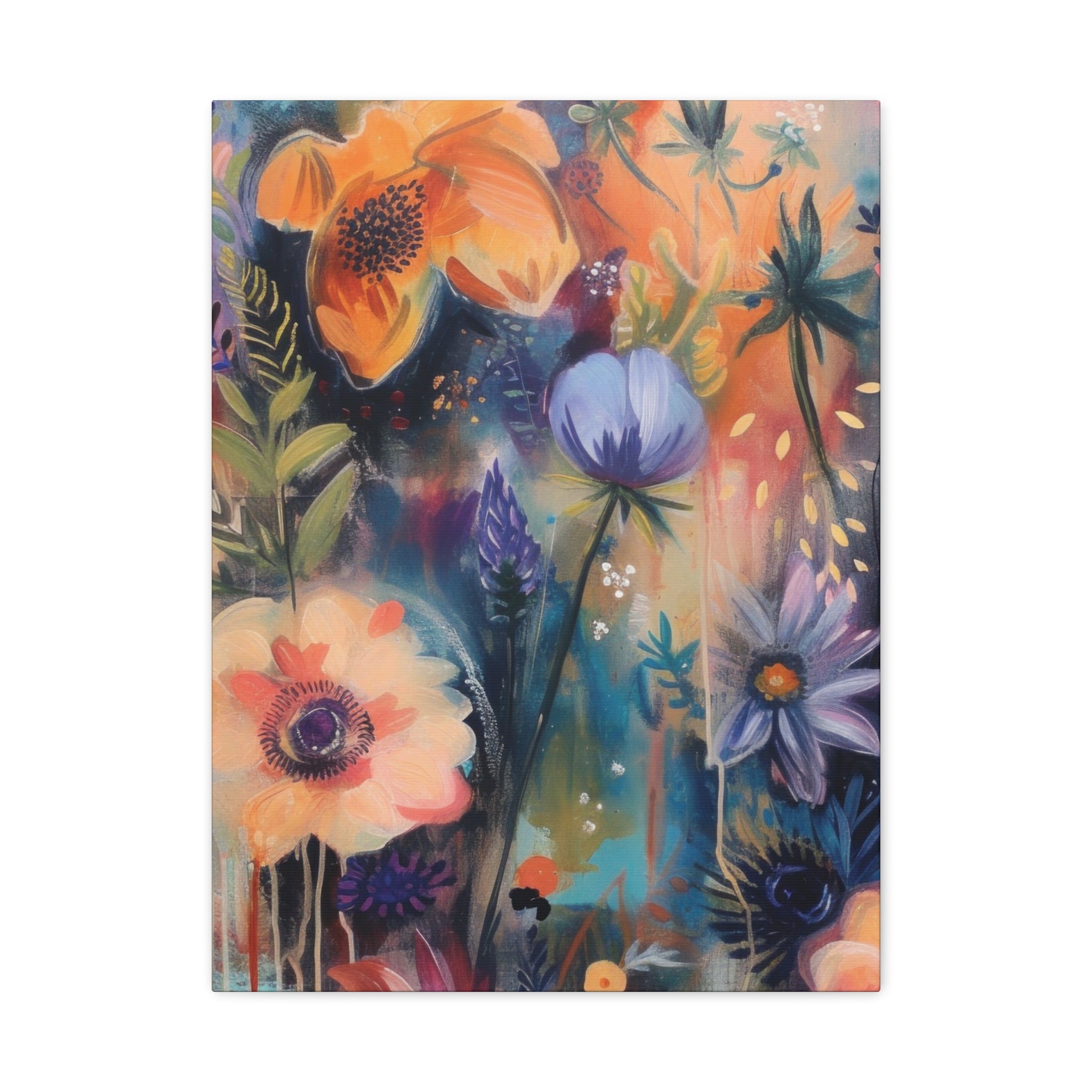 Boho Floral Wall Art Matte Canvas Stretched, Vibrant Botanical Design, Perfect for Living Room, Bedroom, or Office Decor, Adds a Stylish Touch to Any Space1.25" - MRSBYVALLE