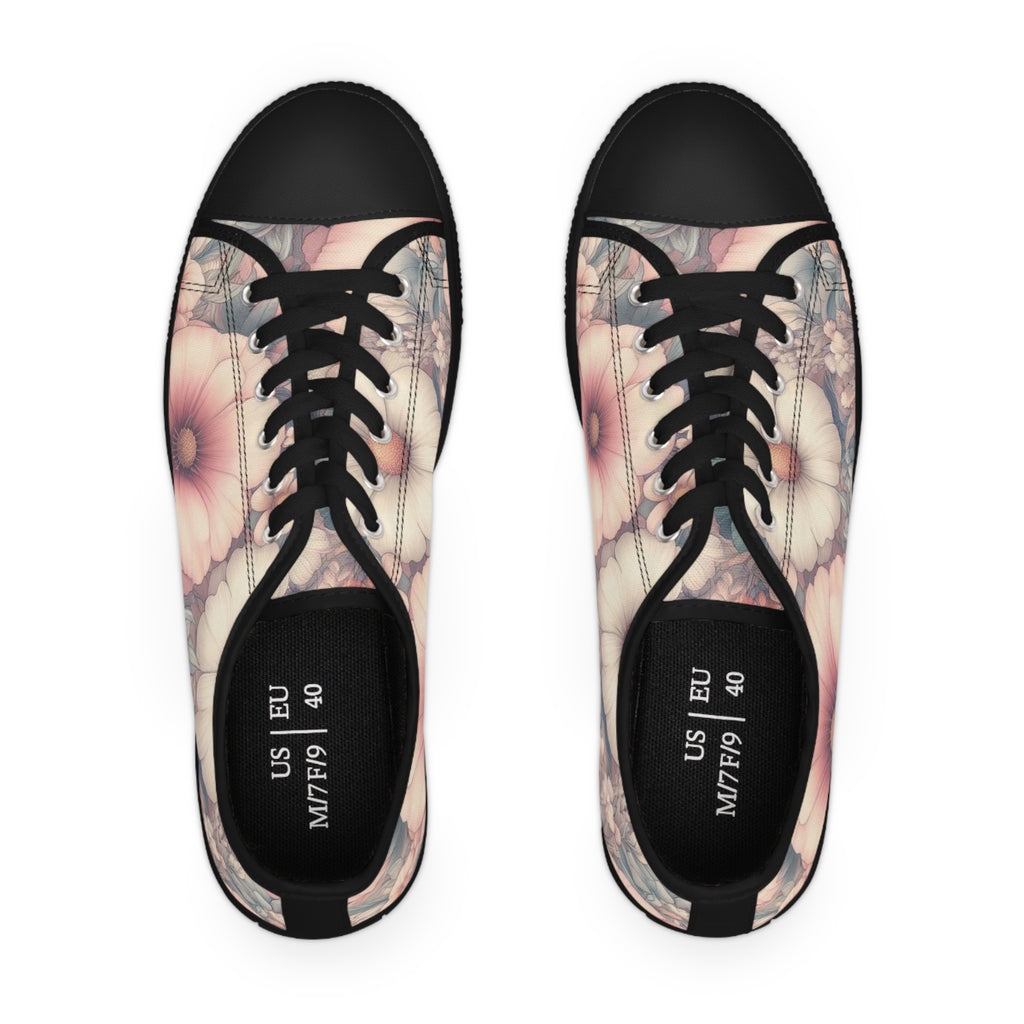 Floral Women's Low Top Sneakers Breathable Polyester Canvas, Lightweight Stylish Floral Pastel Design, Comfortable All-Day Wear, Perfect for Walking and Everyday Activities - MRSBYVALLE