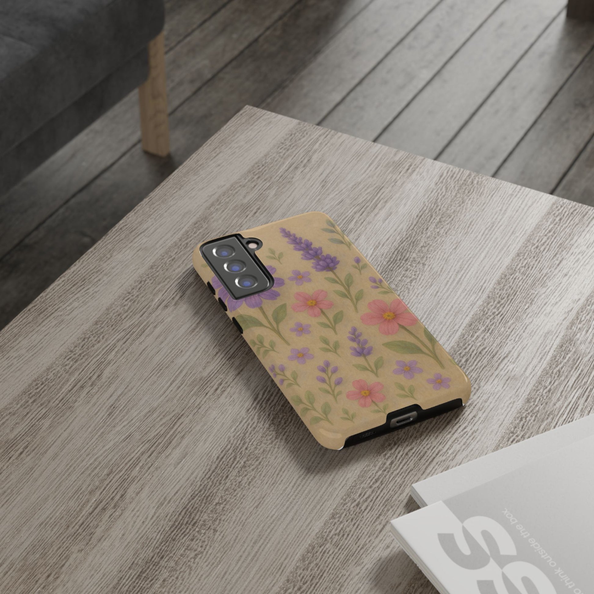 3D Illusion Wildflower Phone Case Cute Pastel Floral Design in Lavender, Pink, Mint Green – Aesthetic Protective Case for iPhone and  Android