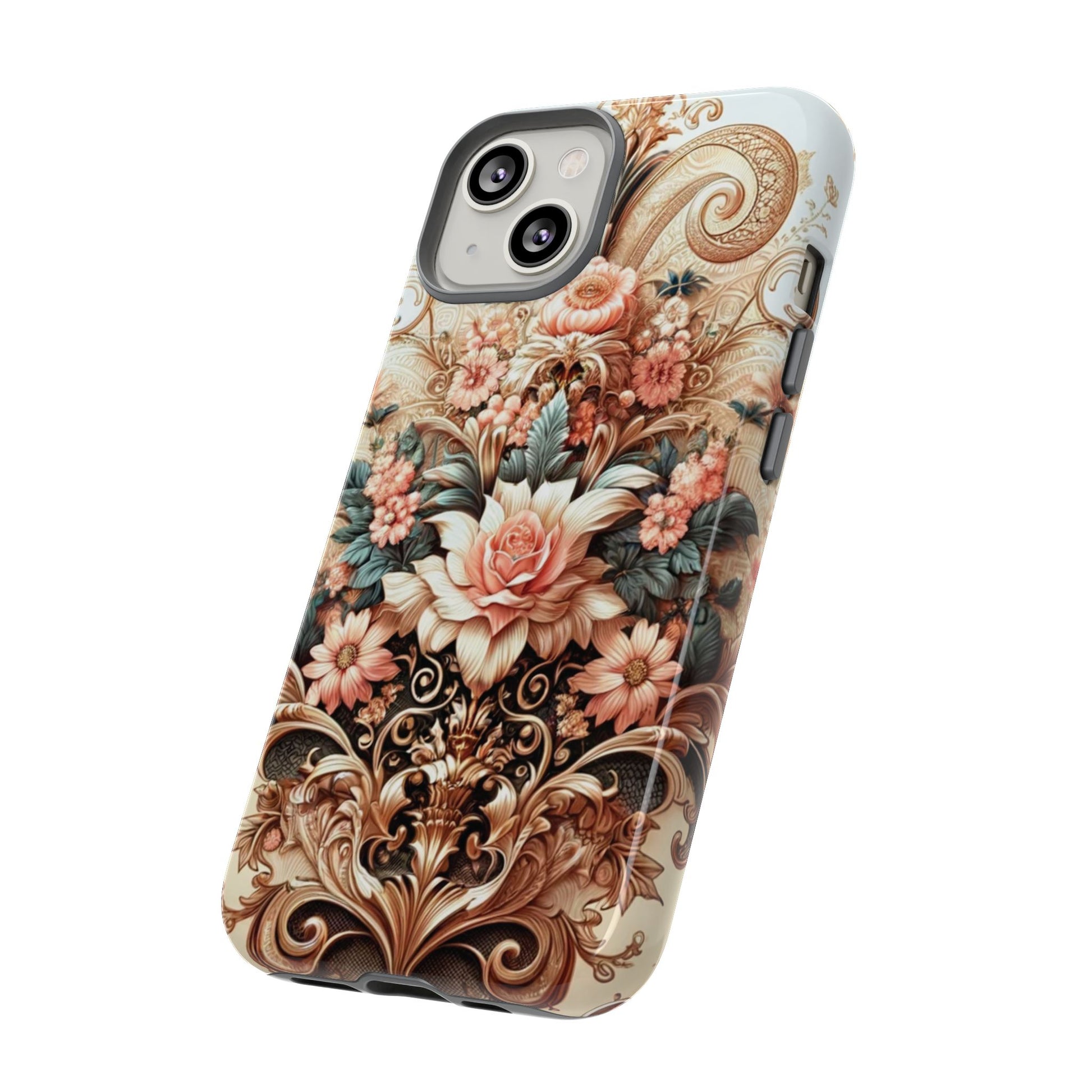 Gold Design Luxury Phone Tough Case Floral Elegant Durable Stylish for Modern Devices iPhone 17, 16, 15, Samsung iPhone Samsung Accessory Gift for Her