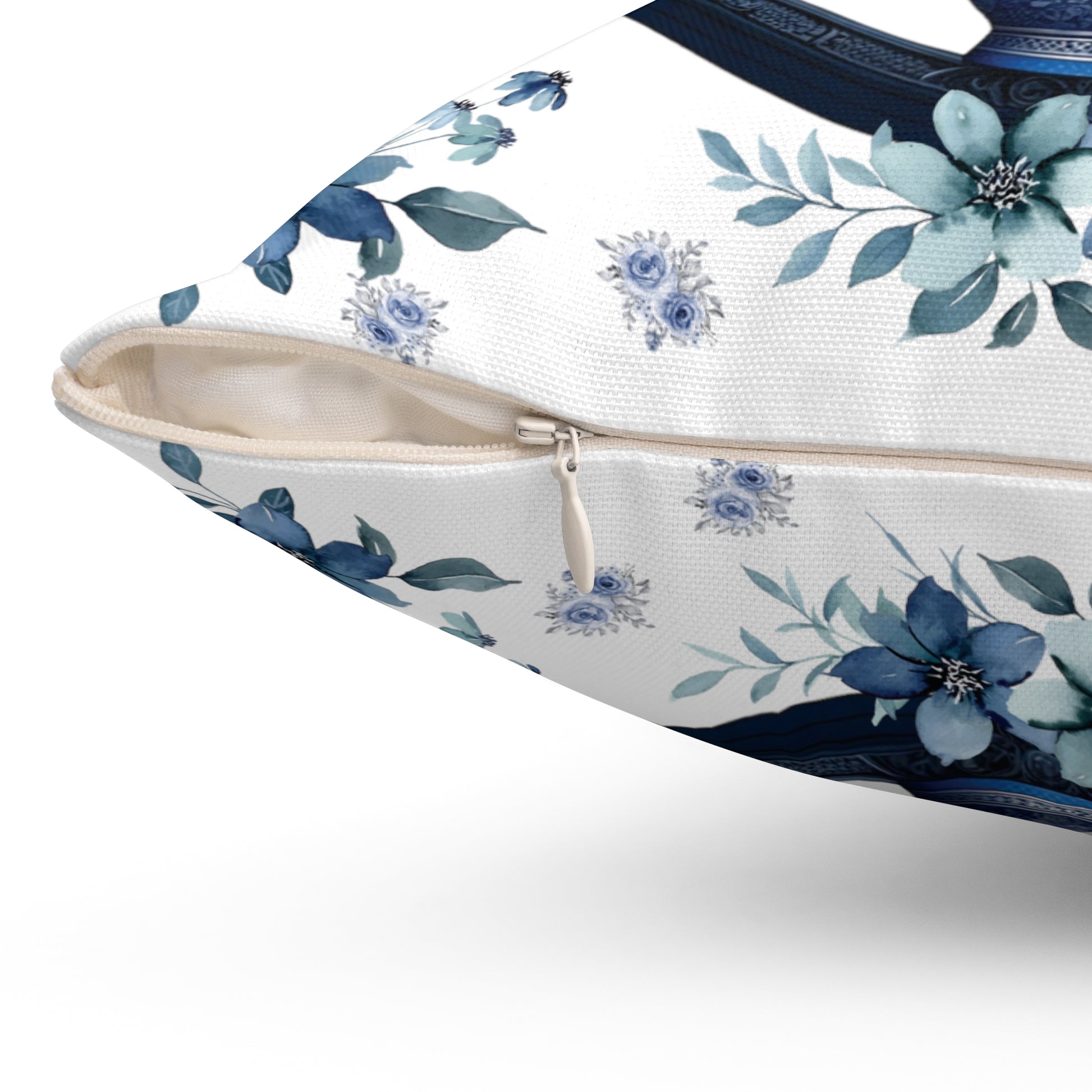 Square Pillow Vintage Chinoiserie Hydrangeas Square Pillow: Elegant Blue White Victorian Frame Ideal for Luxurious Home Decor Comfort for Living Room, Bedroom or Housewarming Gift New House, Bridal Shower Gift.