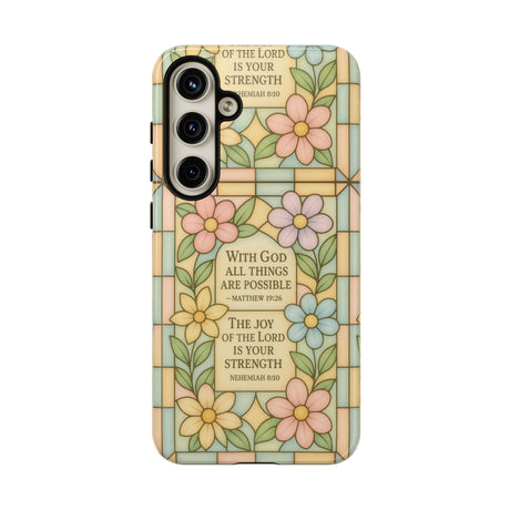 Pastel Stained Glass Bible Verse Phone Case Christian Affirmation Cover, Soft Geometric Design, iPhone Samsung Google, Faith Gift for Her Bible Verse or Affirmation | Protective, Inspirational Gift for Christians
