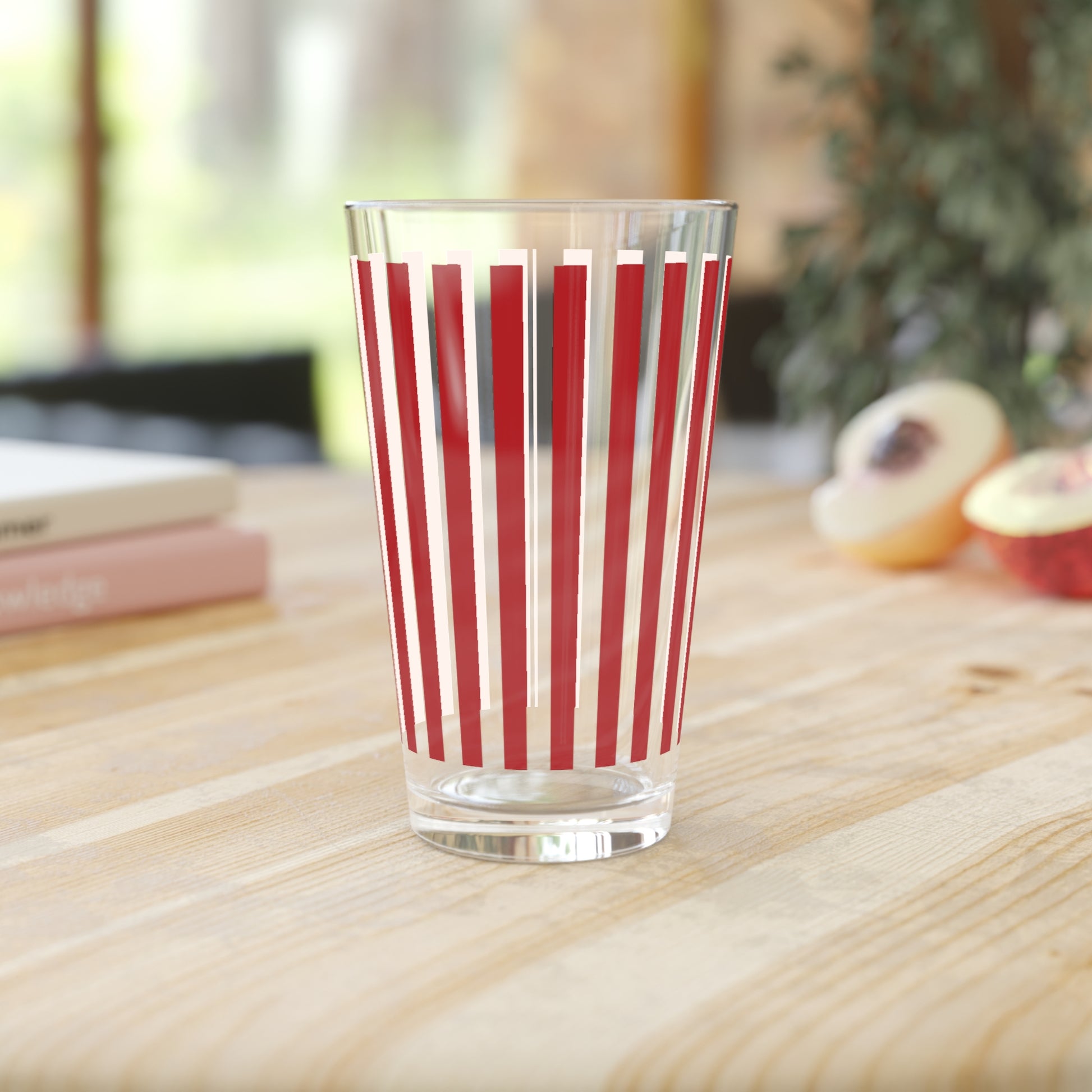 Red Stripes 16oz Pint Glass Stylish Drinkware for Home Bar, Sleek Striped Design, Durable Glass, Perfect Gift for Beer Lovers, Cocktail Enthusiasts, or Everyday Use!Perfect for Parties - MRSBYVALLE