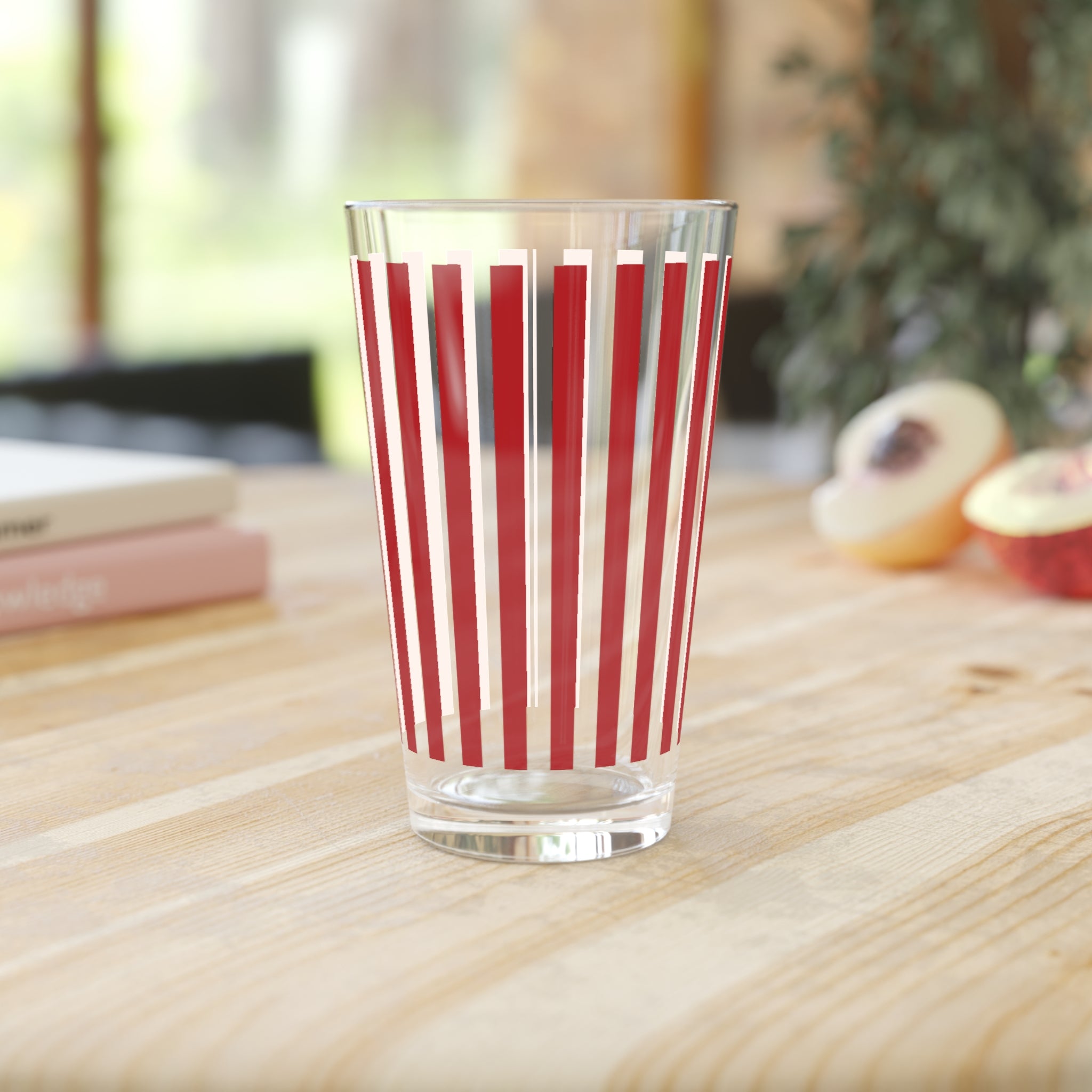 Red Stripes 16oz Pint Glass Stylish Drinkware for Home Bar, Sleek Striped Design, Durable Glass, Perfect Gift for Beer Lovers, Cocktail Enthusiasts, or Everyday Use!Perfect for Parties - MRSBYVALLE