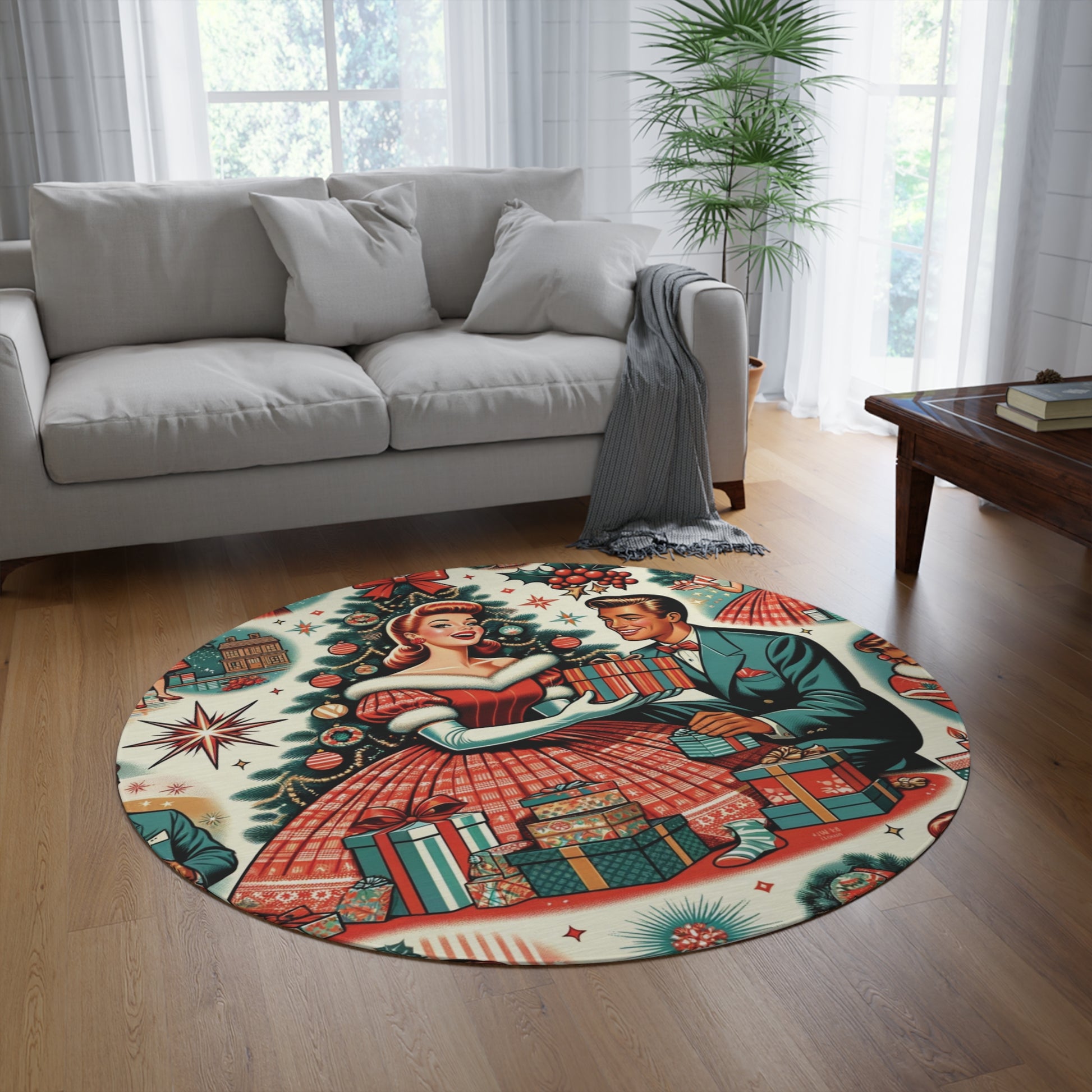 Mid-Century Mosaic Round Rug 50s Franciscan Starburst & Kitsch Charm Bedrooms, Hallways, and Home Offices Featuring Luxurious Design interior Livingroom - MRSBYVALLE