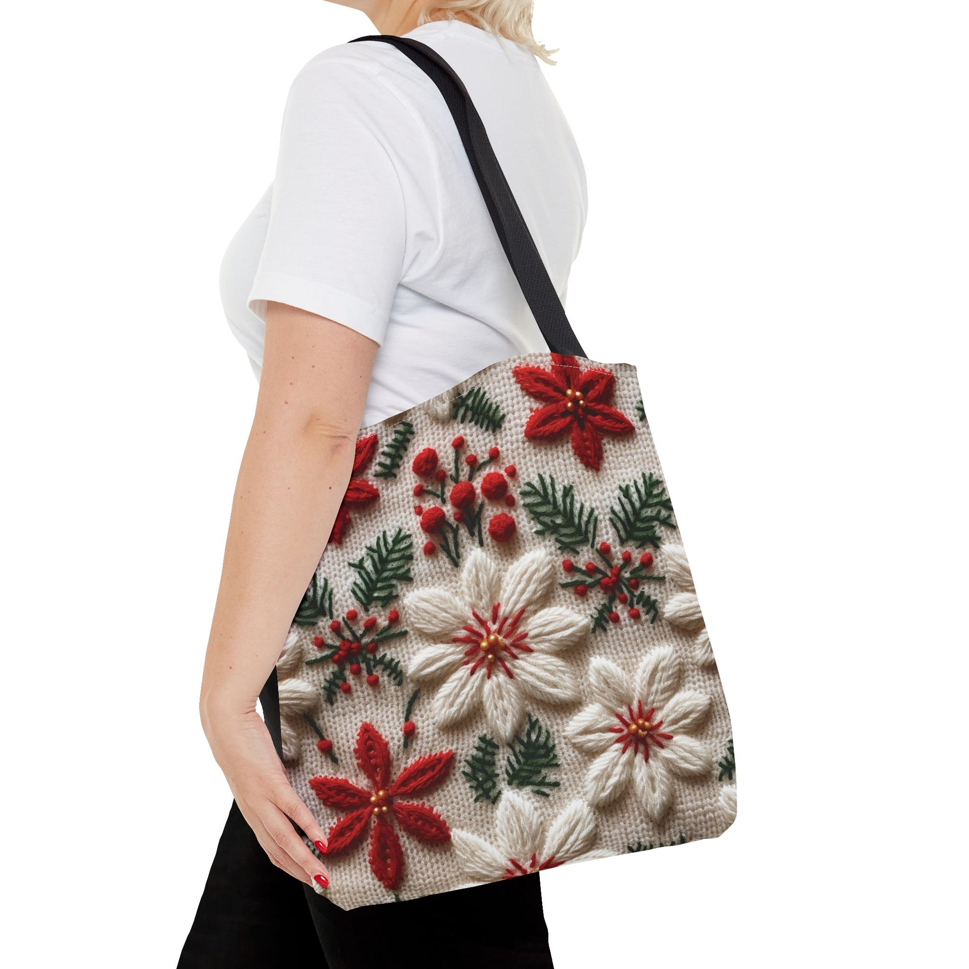 Festive Poinsettia Christmas Tote Stylish Holiday Bag for Shopping, Gifts, and Everyday Use - Durable, Reusable, and Perfect for Spreading Cheer This Holiday Season - MRSBYVALLE