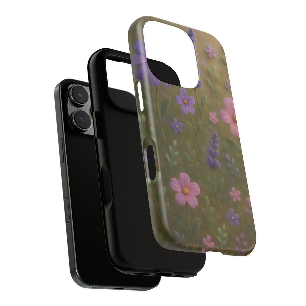 Pastel Flowers 3D Illusion Wildflower Phone Case Cute Pastel Floral Design in Lavender, Pink, Mint Green Aesthetic Protective Case for iPhone and  Android