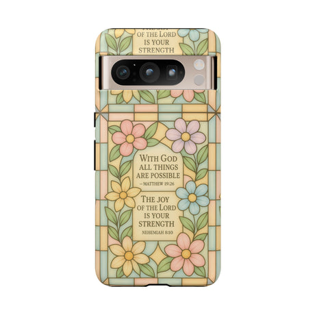 Pastel Stained Glass Bible Verse Phone Case Christian Affirmation Cover, Soft Geometric Design, iPhone Samsung Google, Faith Gift for Her Bible Verse or Affirmation | Protective, Inspirational Gift for Christians