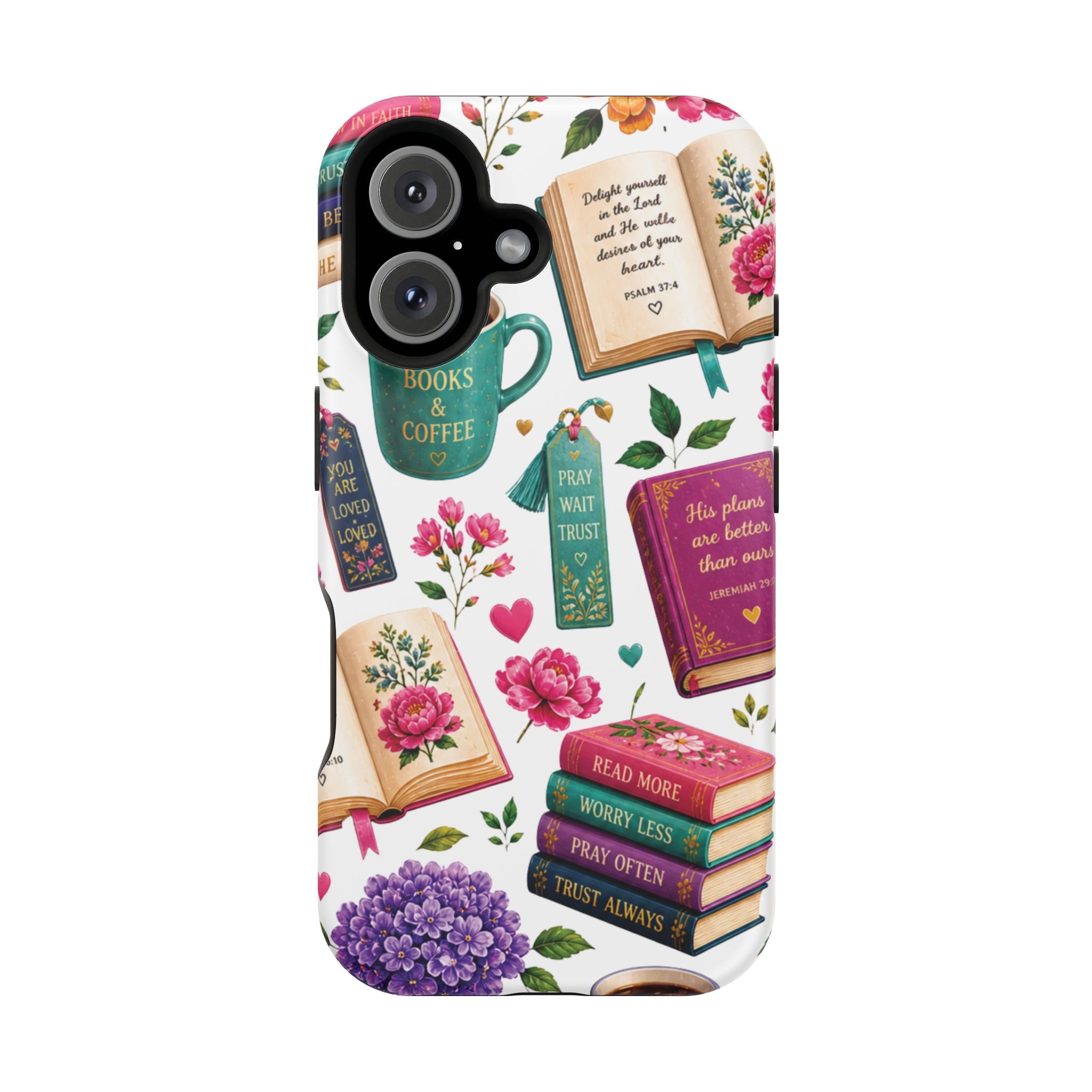 Christian Books & Coffee Phone Case — Magnetic Impact-Resistant Christian Gift