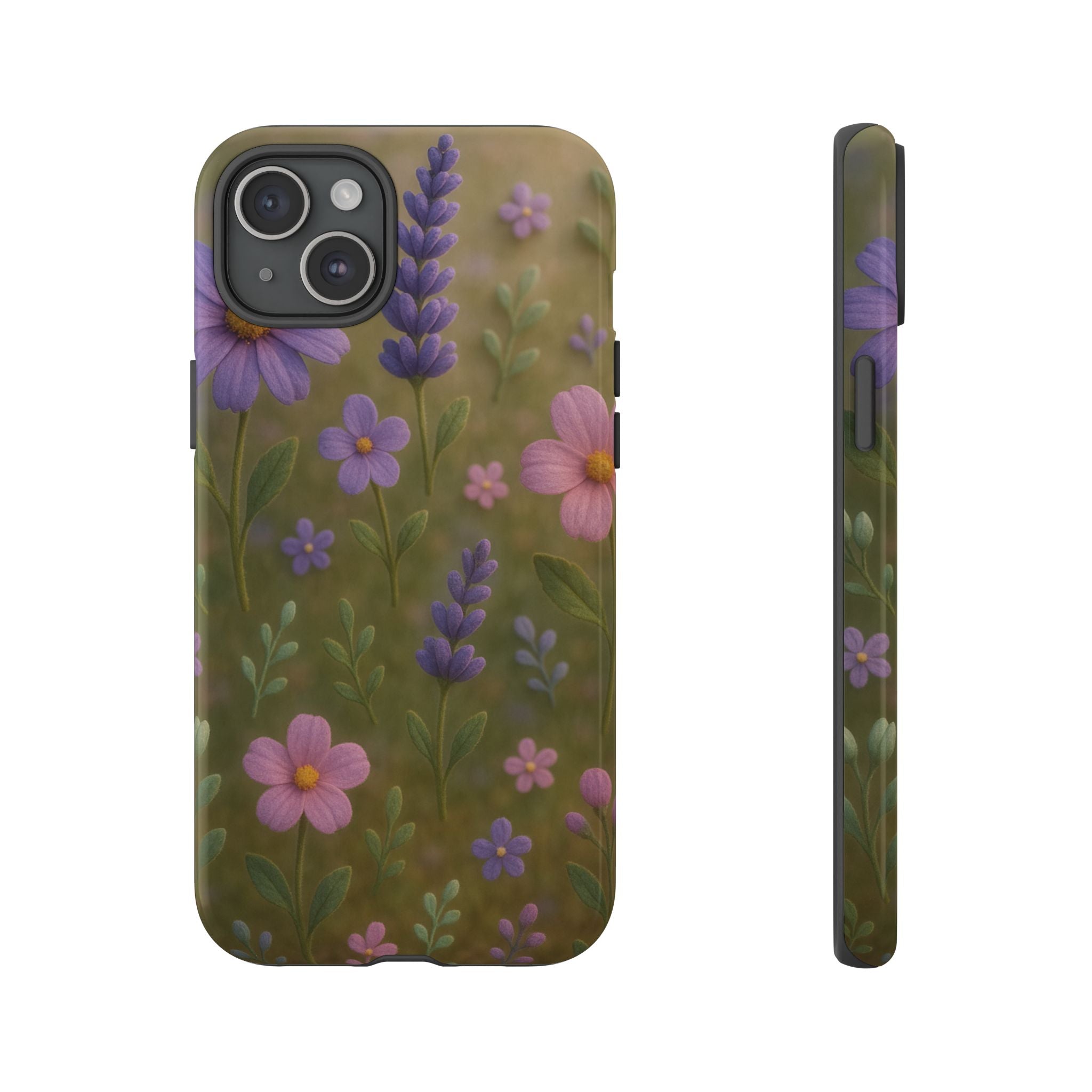 Pastel Flowers 3D Illusion Wildflower Phone Case Cute Pastel Floral Design in Lavender, Pink, Mint Green Aesthetic Protective Case for iPhone and  Android